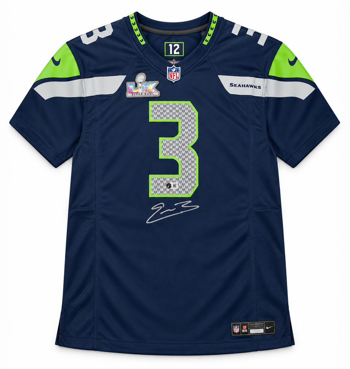 Seattle Seahawks Nick Emmanwori Autographed Blue Nike Super Bowl LX Patch Jersey Size XXL Beckett BAS Witness Stock #268029