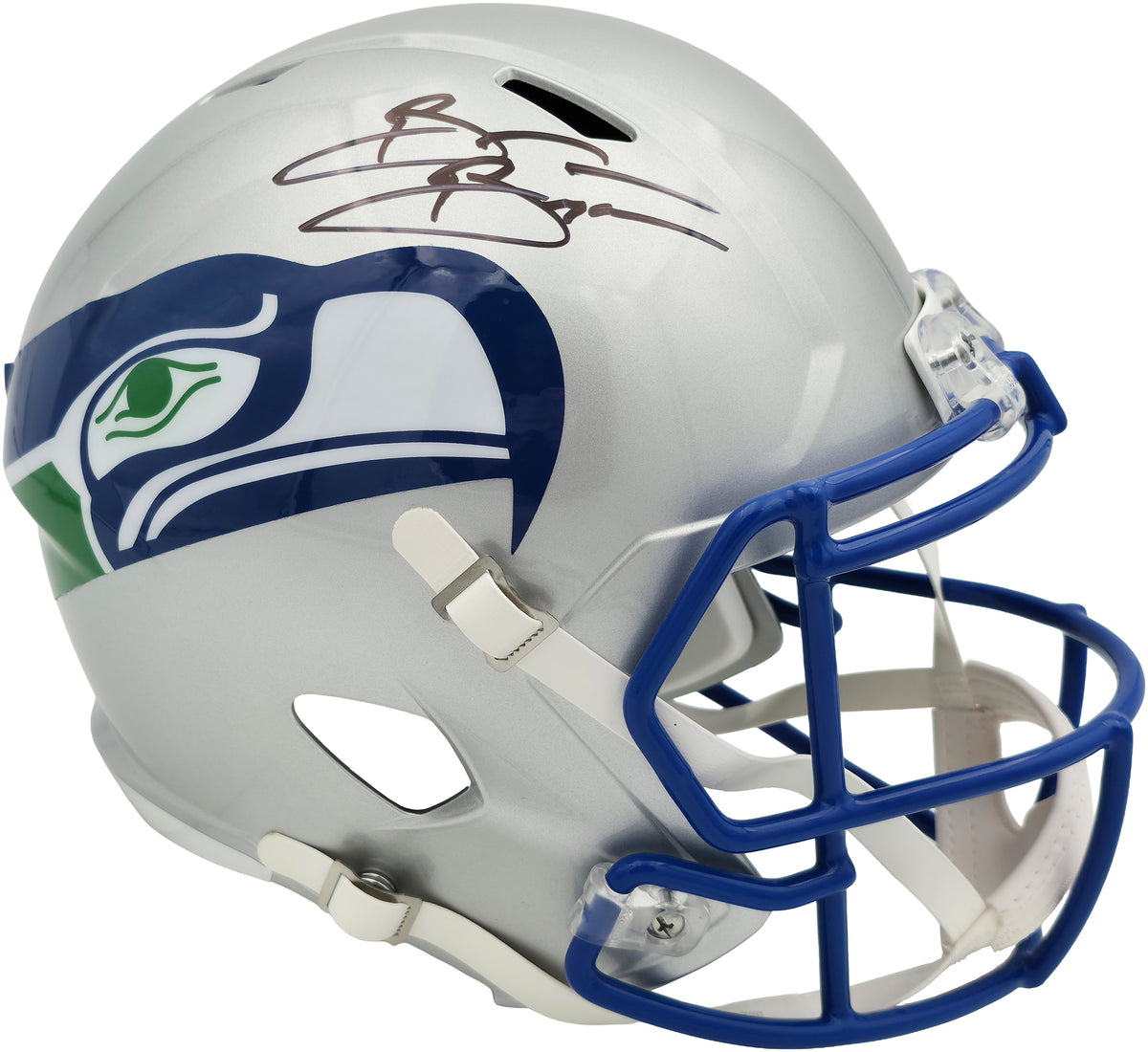 Brian Bosworth Autographed Seattle Seahawks Silver 1983-2001 Throwback Full Size Speed Replica Helmet Beckett BAS Witness Stock #268120