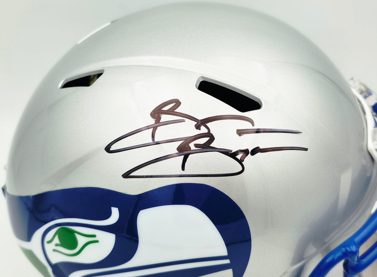 Brian Bosworth Autographed Seattle Seahawks Silver 1983-2001 Throwback Full Size Speed Replica Helmet Beckett BAS Witness Stock #268120