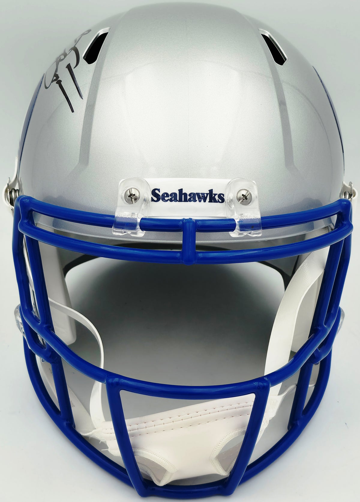 Brian Bosworth Autographed Seattle Seahawks Silver 1983-2001 Throwback Full Size Speed Replica Helmet Beckett BAS Witness Stock #268120