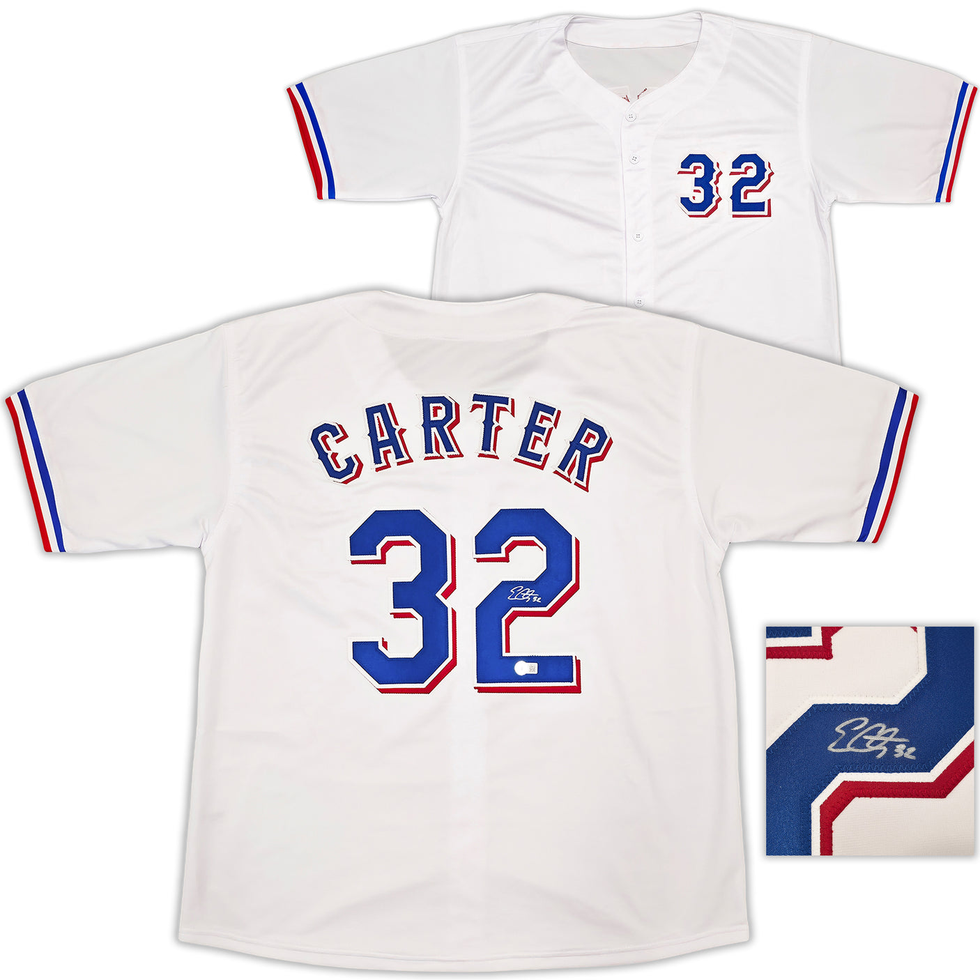 Texas Rangers Evan Carter Autographed White Jersey Beckett BAS Witness Stock #253600