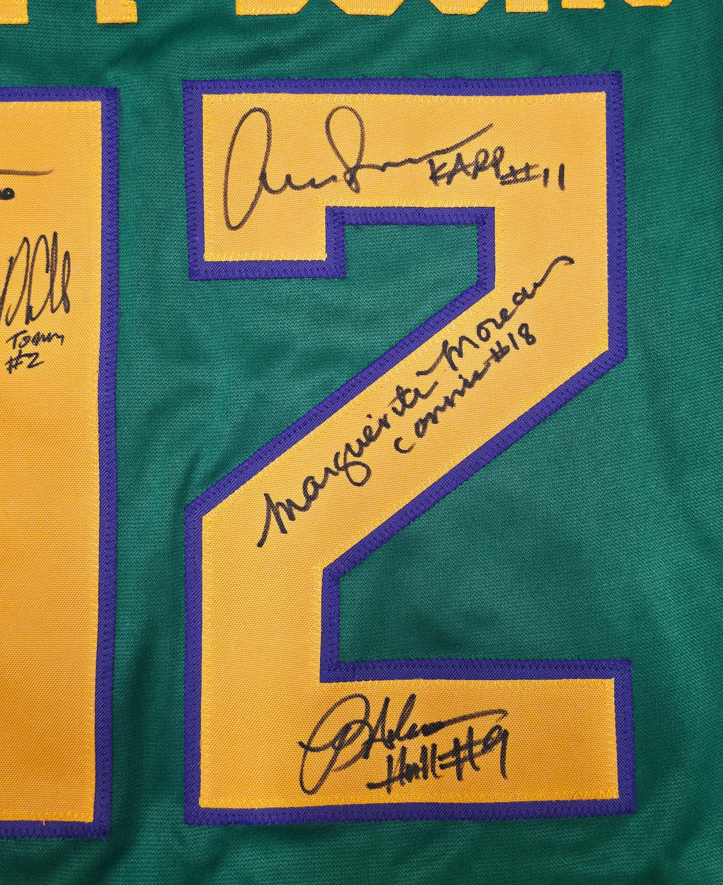 The Mighty Ducks Cast Autographed Green Hockey Sweater Jersey With 8 Signatures Beckett BAS Witness Stock #253582