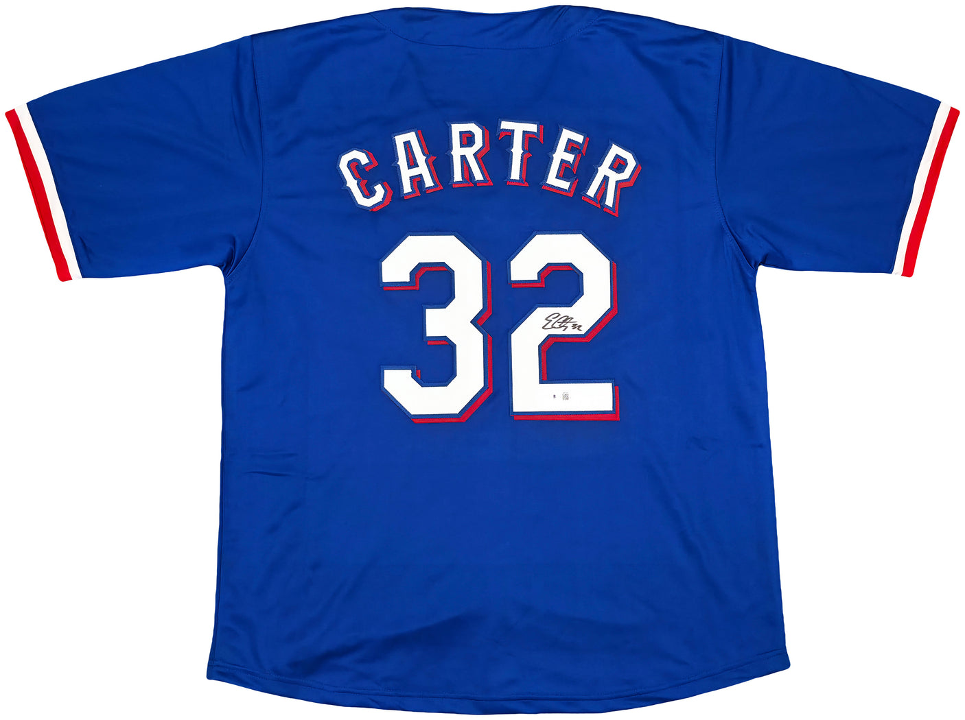 Texas Rangers Evan Carter Autographed Blue Jersey Beckett BAS Witness Stock #253595