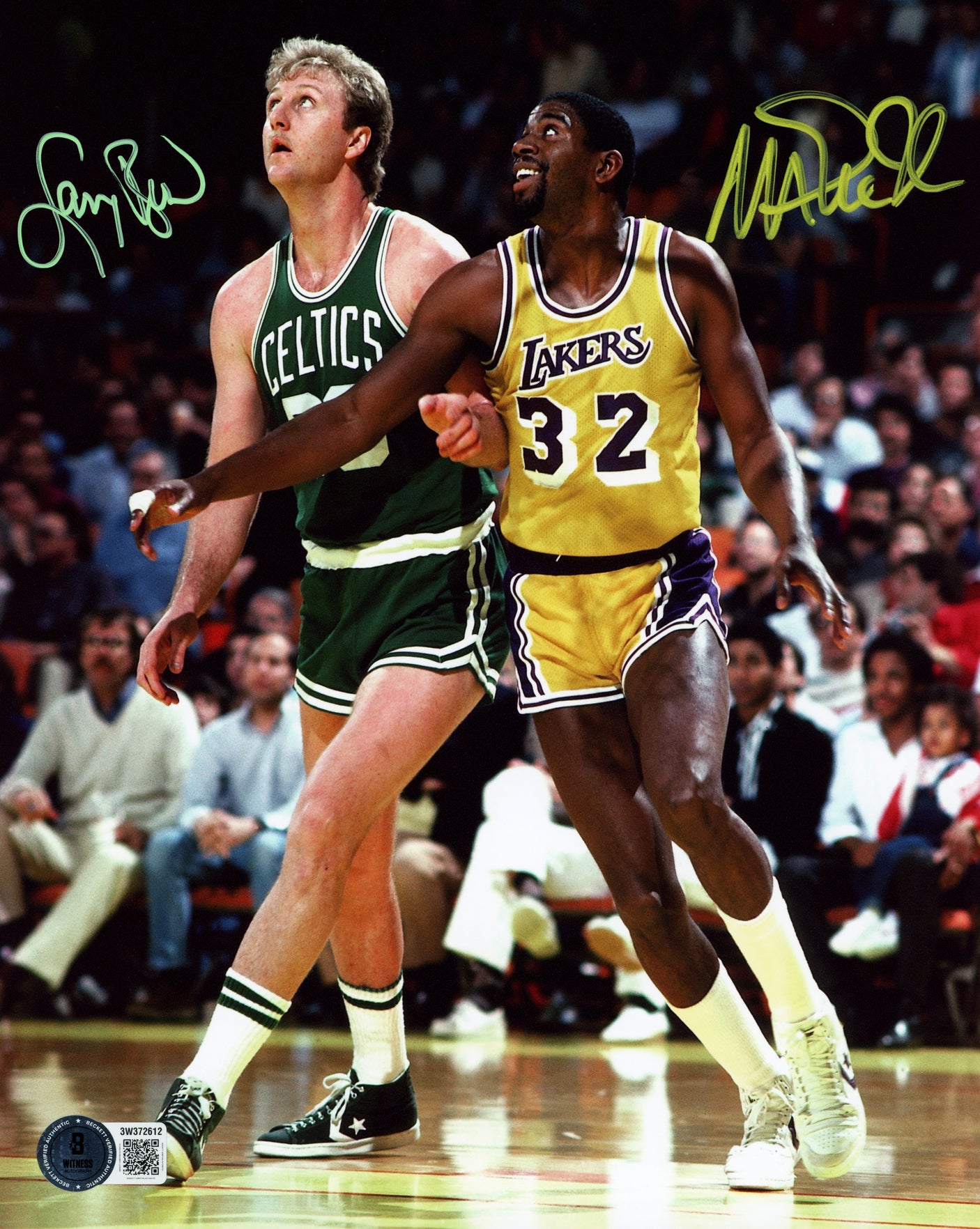 Larry Bird & Magic Johnson Autographed 8x10 Photo Boston Celtics & Los Angeles Lakers Beckett BAS Witness Stock #253572