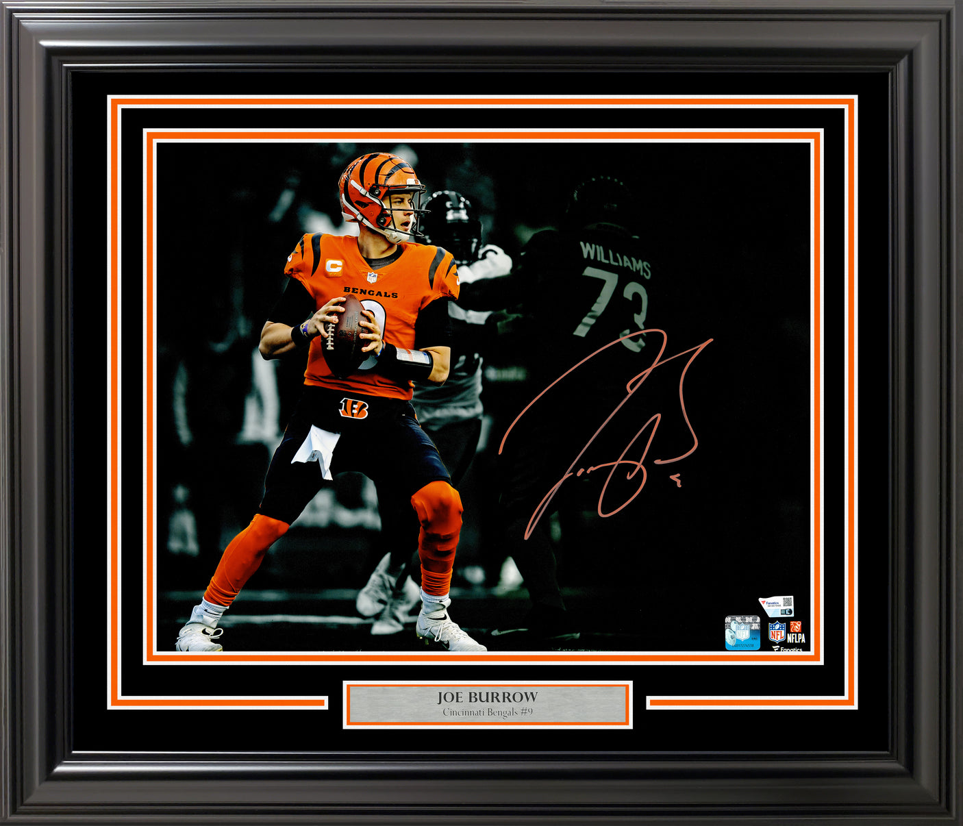Joe Burrow Autographed Framed 16x20 Photo Cincinnati Bengals Spotlight Fanatics Holo Stock #253345