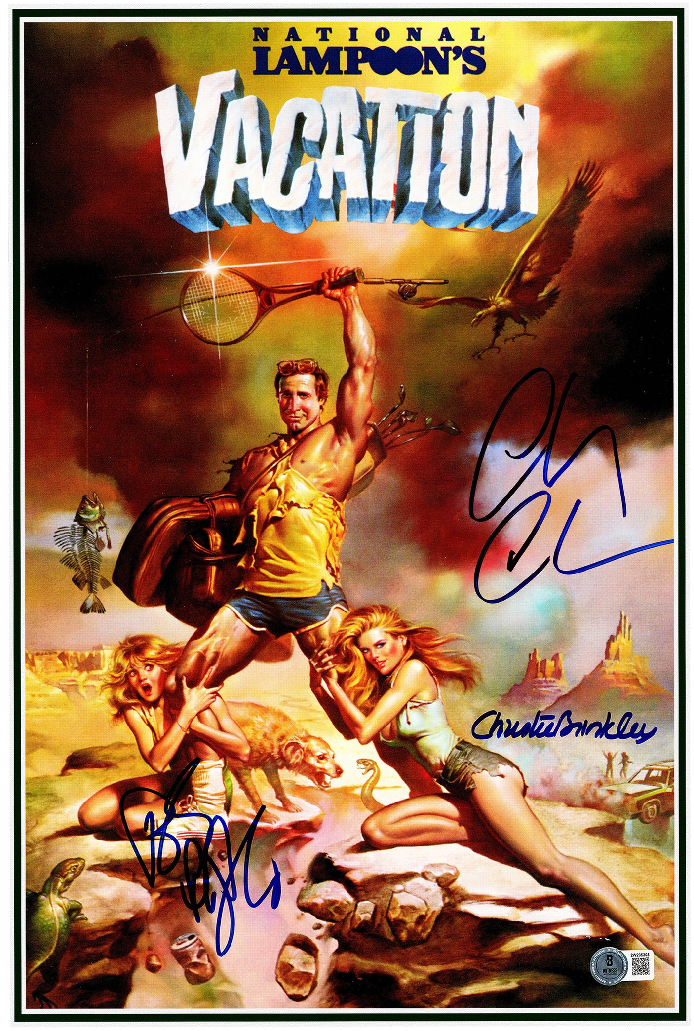 Chevy Chase, Christie Brinkley & Beverly D'Angelo Autographed Framed 11x17 Vacation Movie Poster Beckett BAS Witness Stock #249476