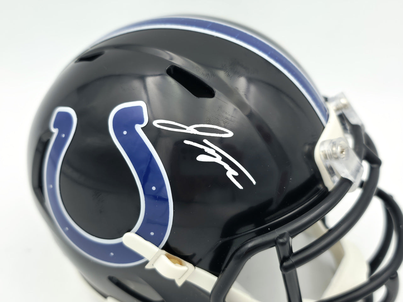 Jonathan Taylor Autographed Indianapolis Colts 2023 Alternate Black Speed Mini Helmet Beckett BAS Witness Stock #254432