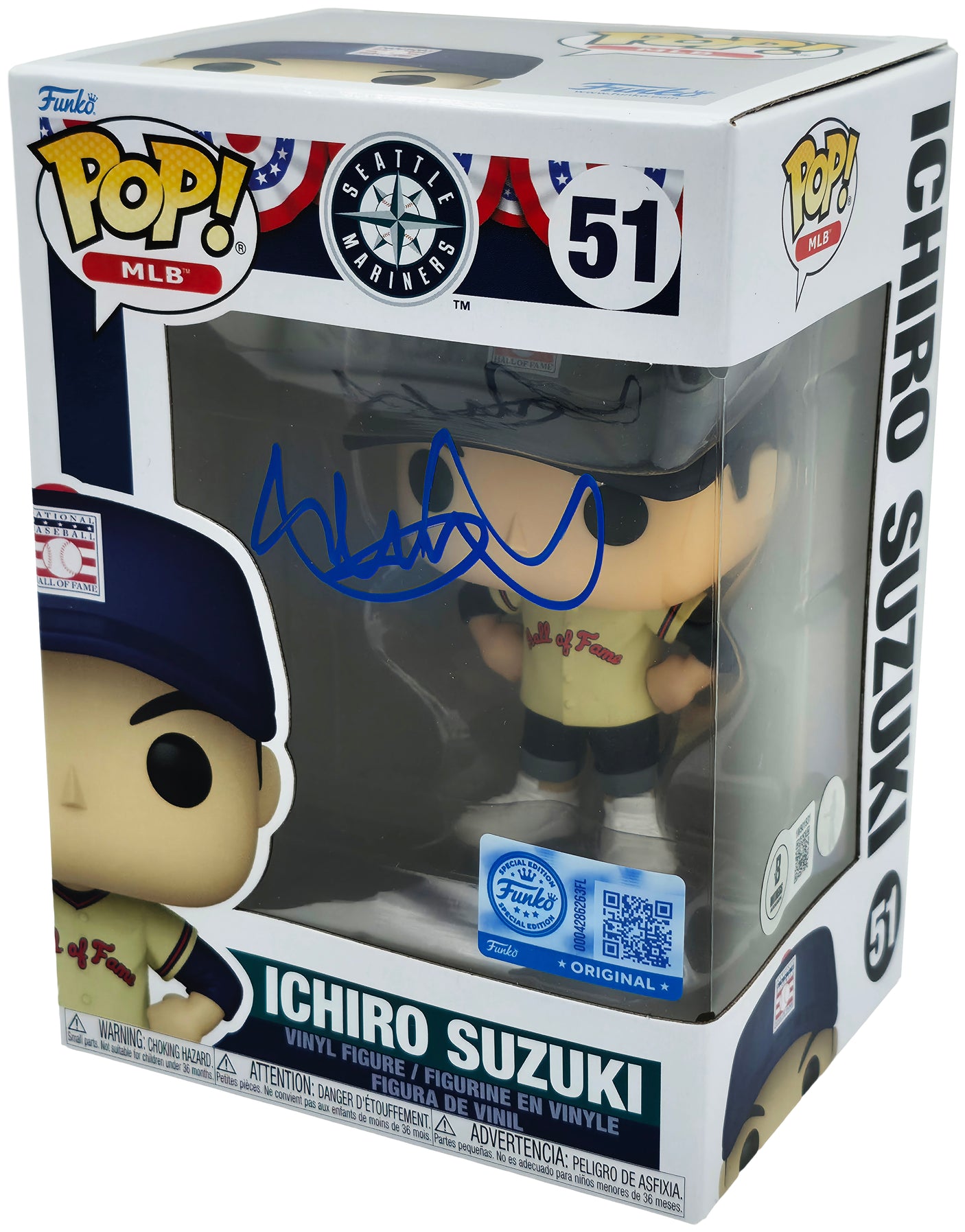 Ichiro Suzuki Autographed Hall of Fame Funko Pop #51 Seattle Mariners IS Holo & Beckett BAS Witness Stock #254341
