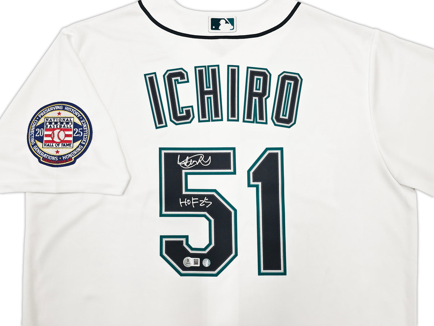 Seattle Mariners Ichiro Suzuki Autographed White Nike Jersey Size L "HOF 25" IS Holo & Beckett BAS Witness Stock #254345