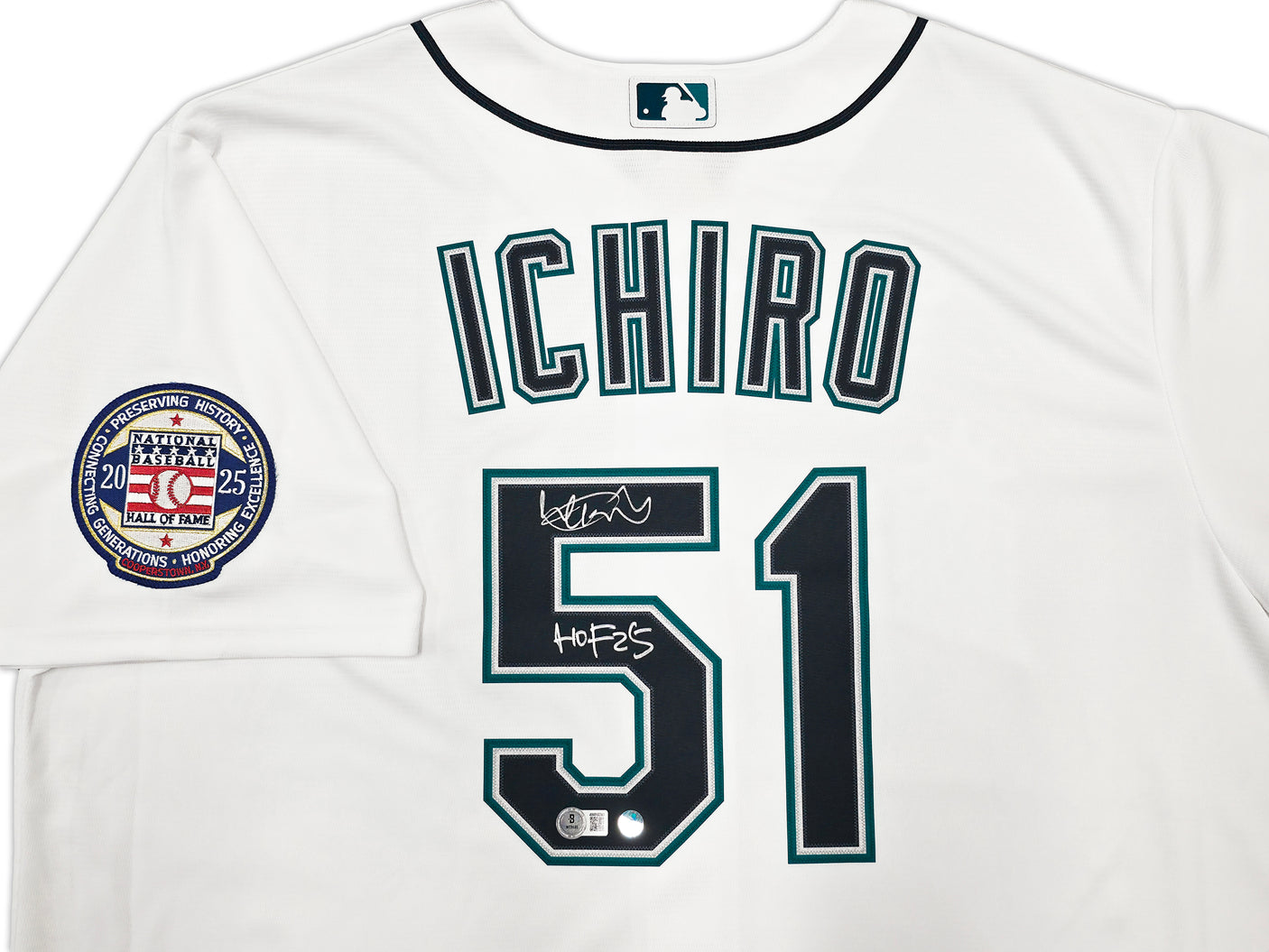Seattle Mariners Ichiro Suzuki Autographed White Nike Jersey Size XL "HOF 25" IS Holo & Beckett BAS Witness Stock #254346