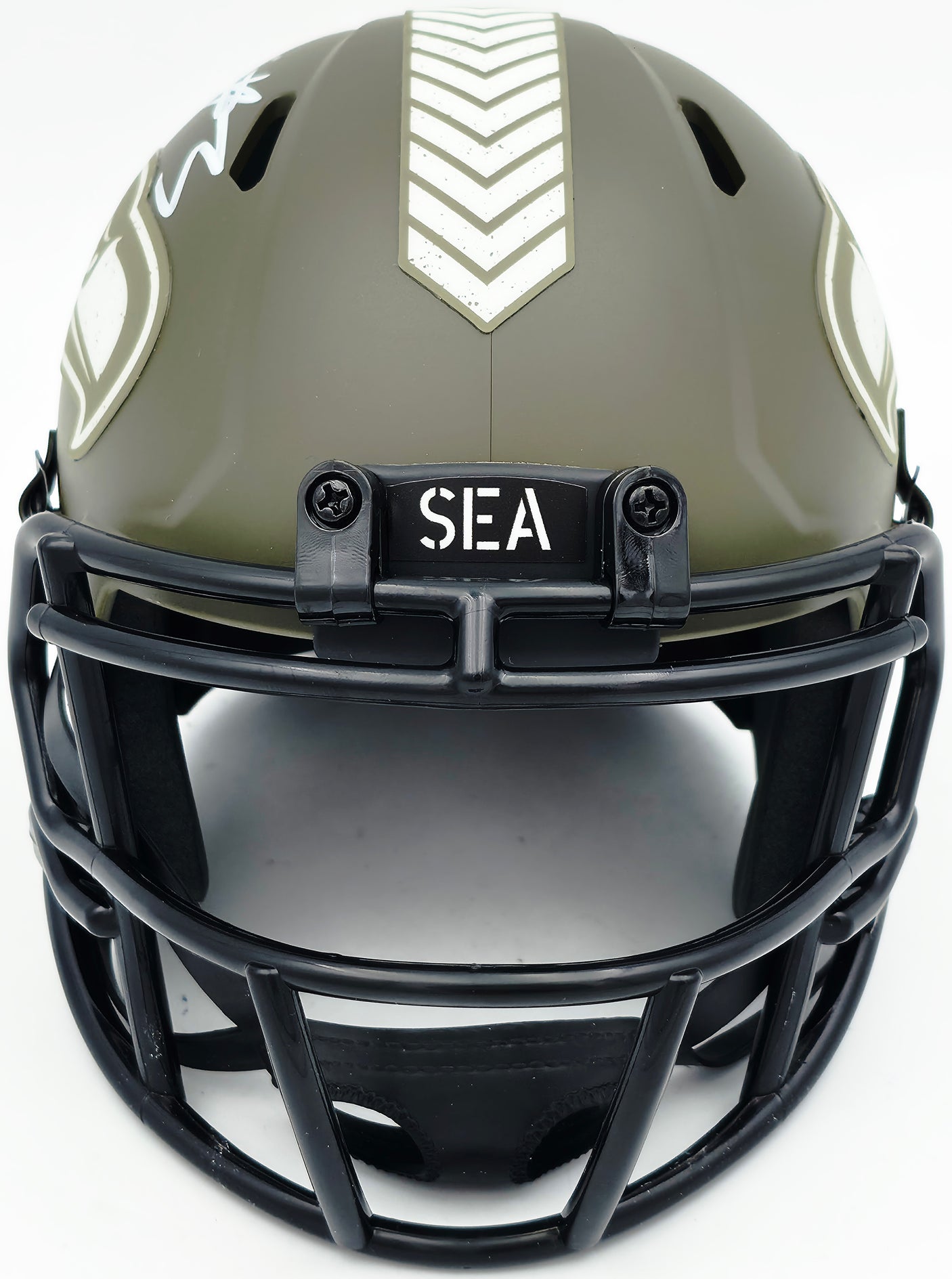 Nick Emmanwori Autographed Seattle Seahawks Army Green 2022 Salute To Service Speed Mini Helmet Beckett BAS Witness Stock #256026