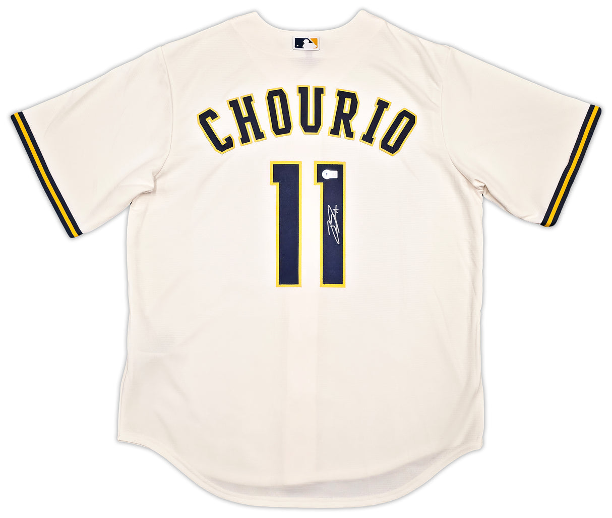 Milwaukee Brewers Jackson Chourio Autographed Cream Nike Jersey Size XL Beckett BAS QR Stock #254435