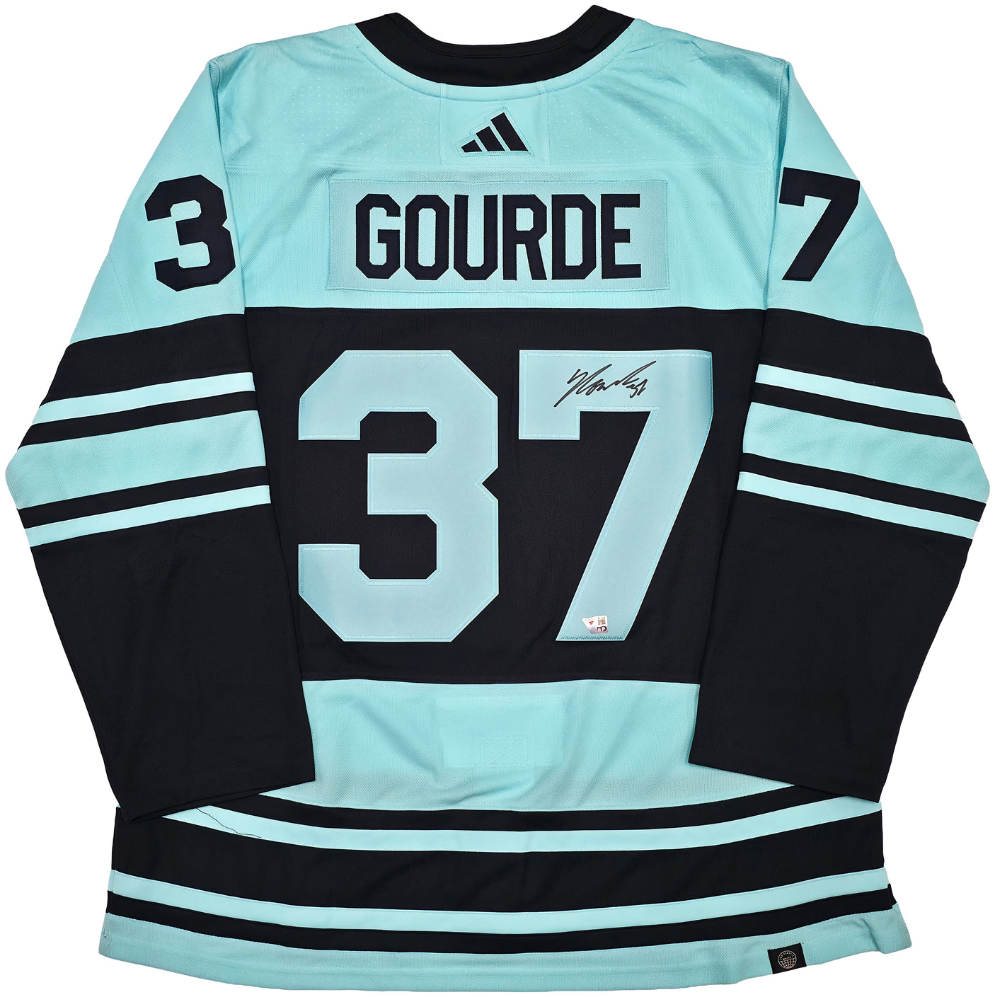 Seattle Kraken Yanni Gourde Autographed Blue & Green Adidas Authentic Primegreen Reverse Retro Jersey Size 54 Fanatics Holo Stock #254448