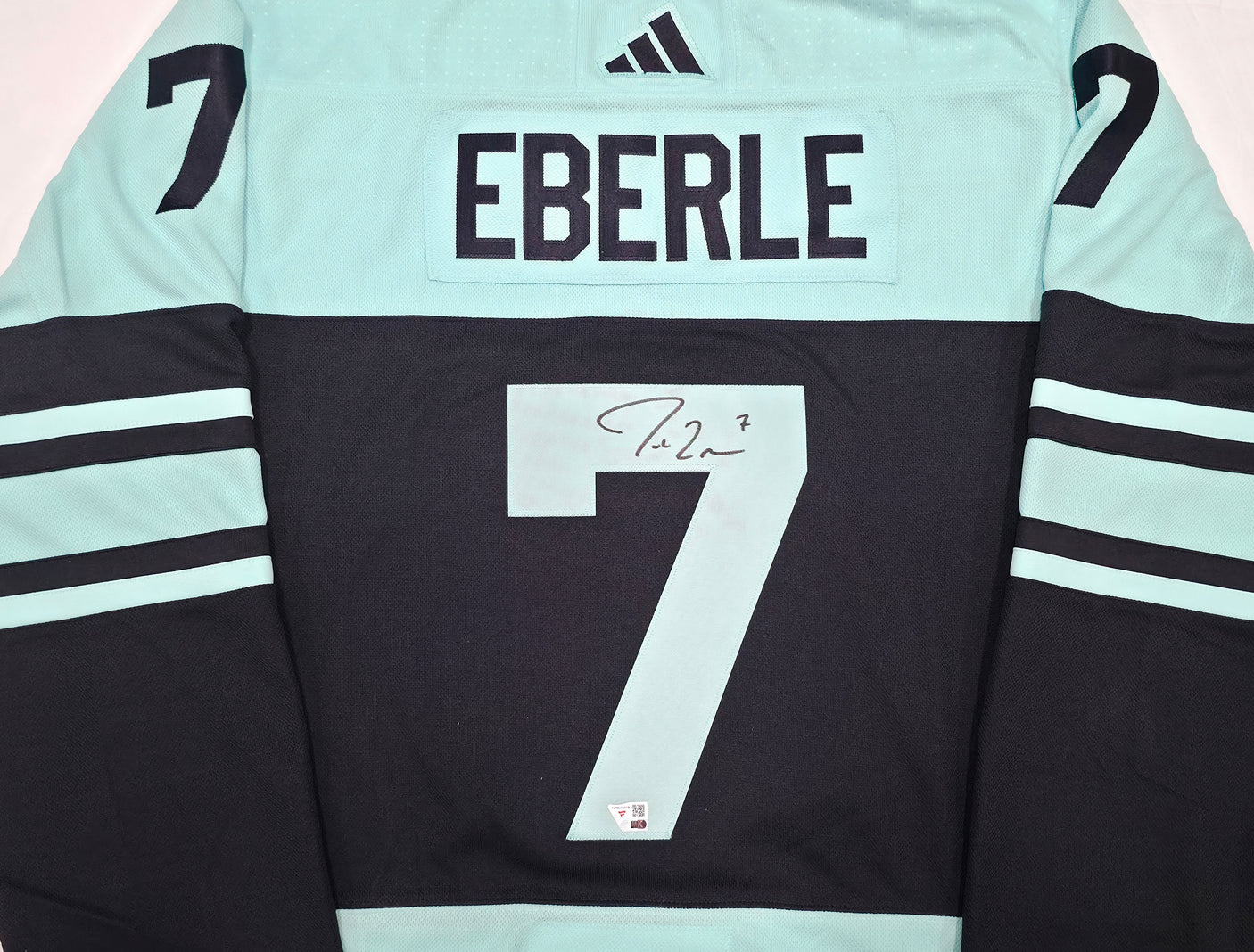 Seattle Kraken Jordan Eberle Autographed Blue & Green Adidas Authentic Primegreen Reverse Retro Jersey Size 54 Fanatics Holo Stock #254446