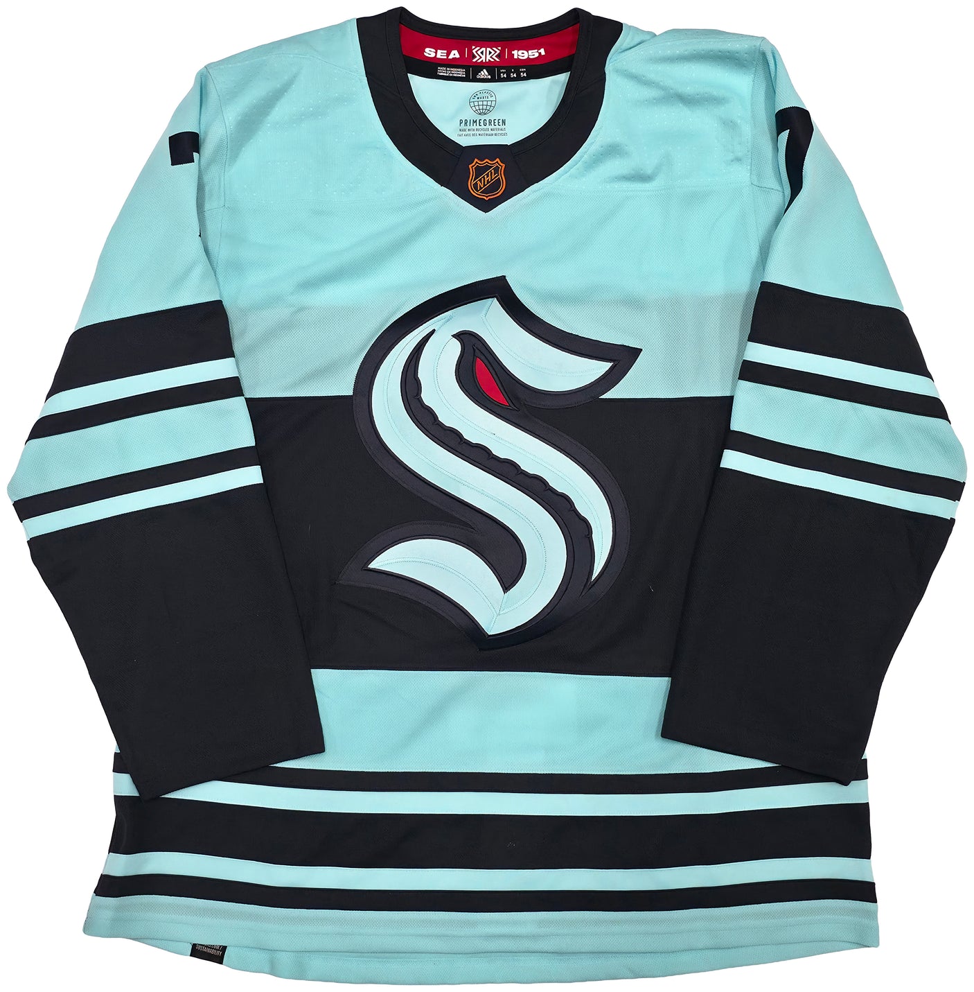 Seattle Kraken Jordan Eberle Autographed Blue & Green Adidas Authentic Primegreen Reverse Retro Jersey Size 54 Fanatics Holo Stock #254446