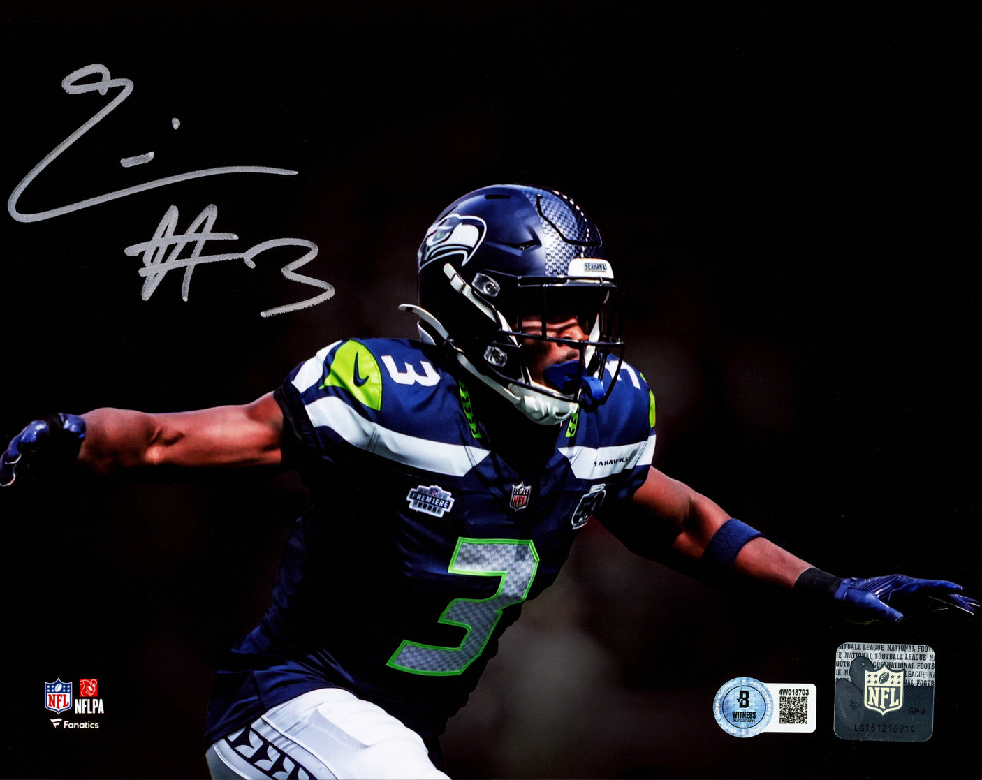 Nick Emmanwori Autographed 8x10 Photo Seattle Seahawks Signed in Silver, Left Beckett BAS Witness Stock #256036