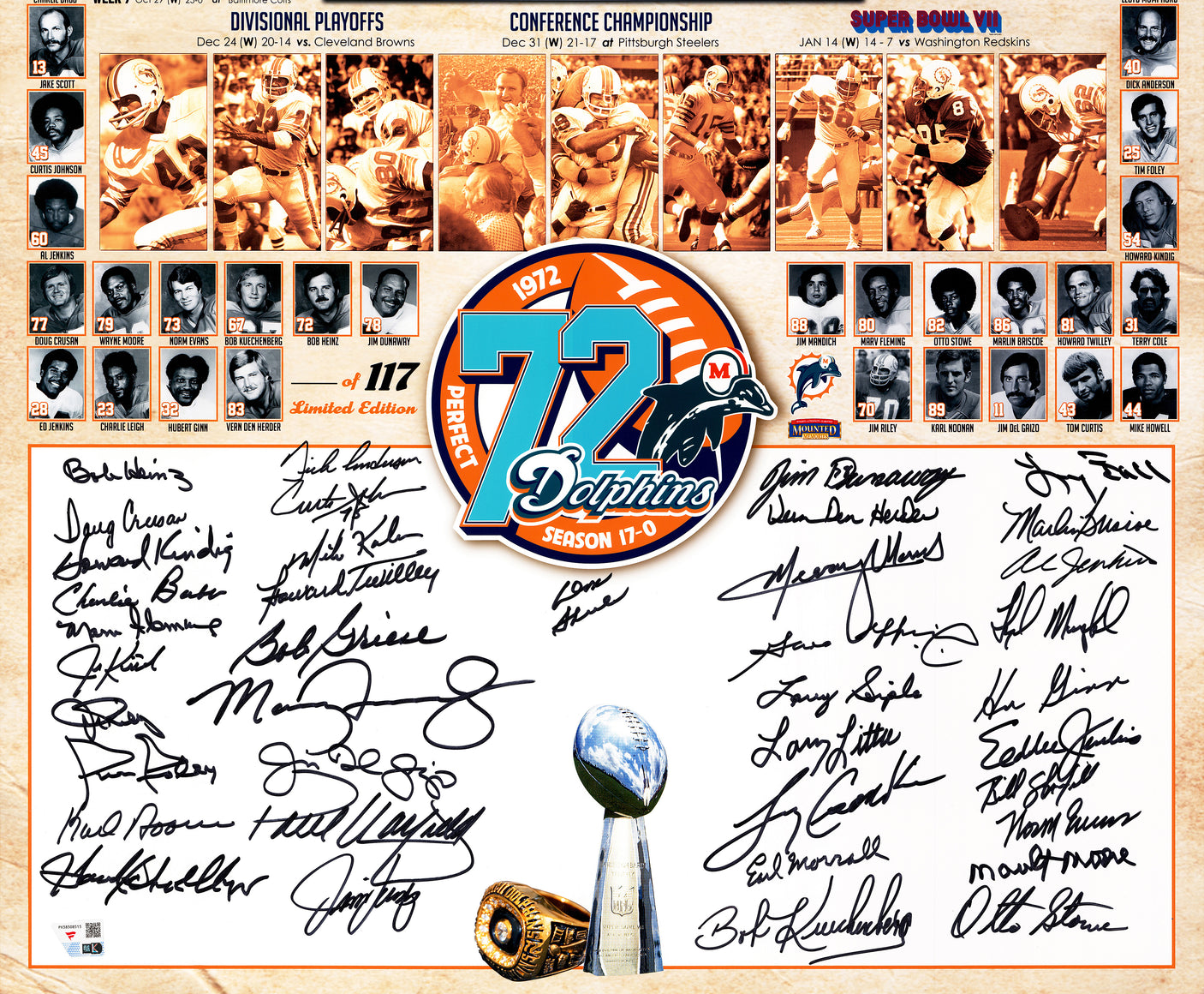 1972 Miami Dolphins Perfect Season Team Autographed 20x24 Photo With 39 Signatures Including Shula & Griese Fanatics Holo Stock #255476