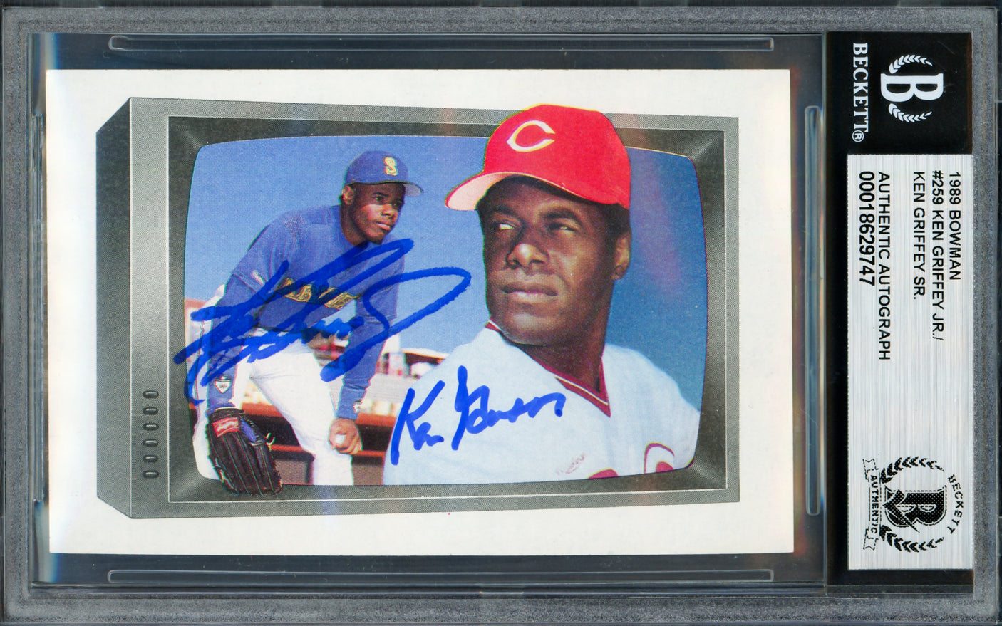 Ken Griffey Jr. & Sr. Autographed 1989 Bowman Rookie Card #259 Beckett BAS Stock #256405