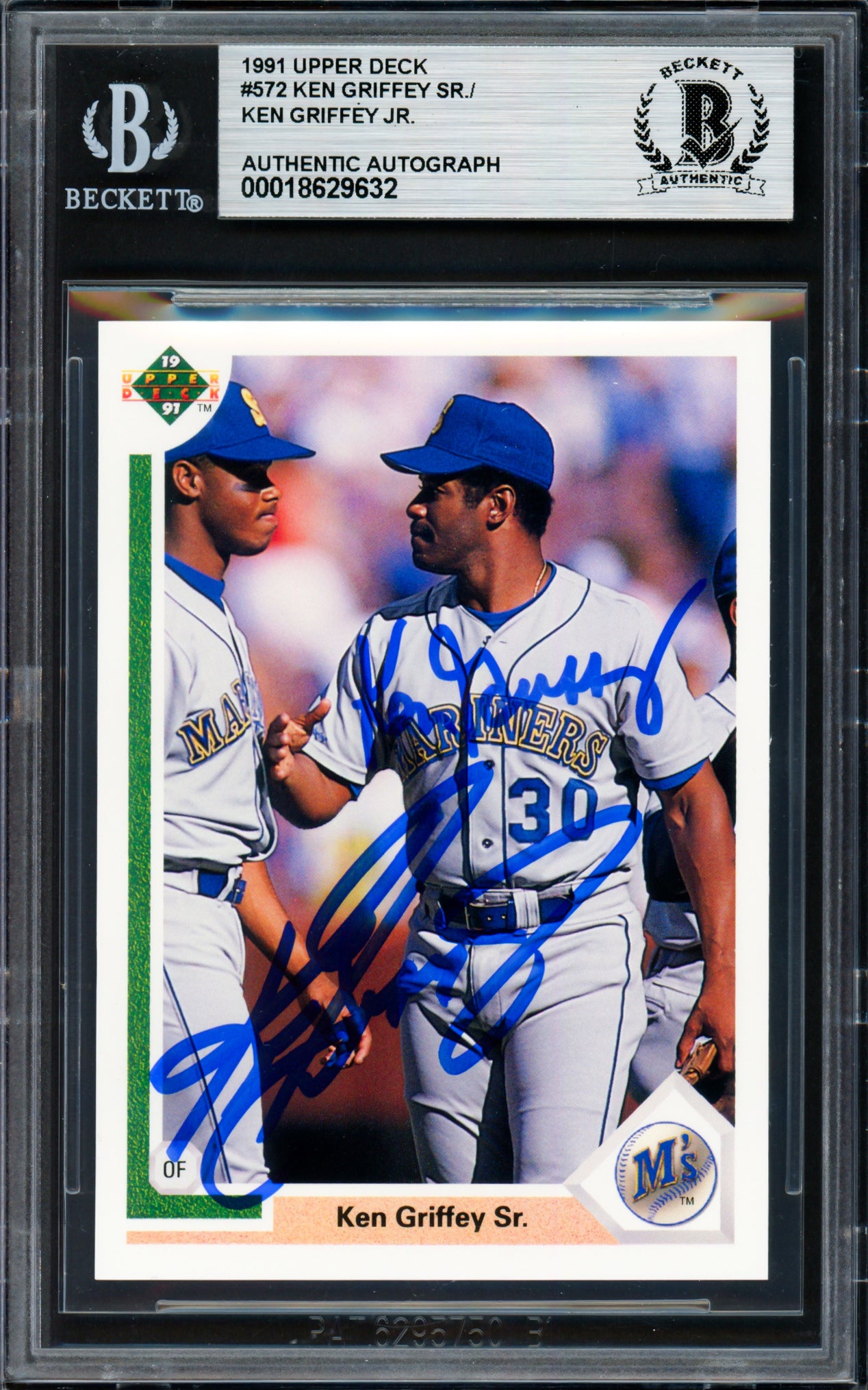 Ken Griffey Jr. & Sr. Autographed 1991 Upper Deck Card #572 Seattle Mariners Beckett BAS Stock #256406