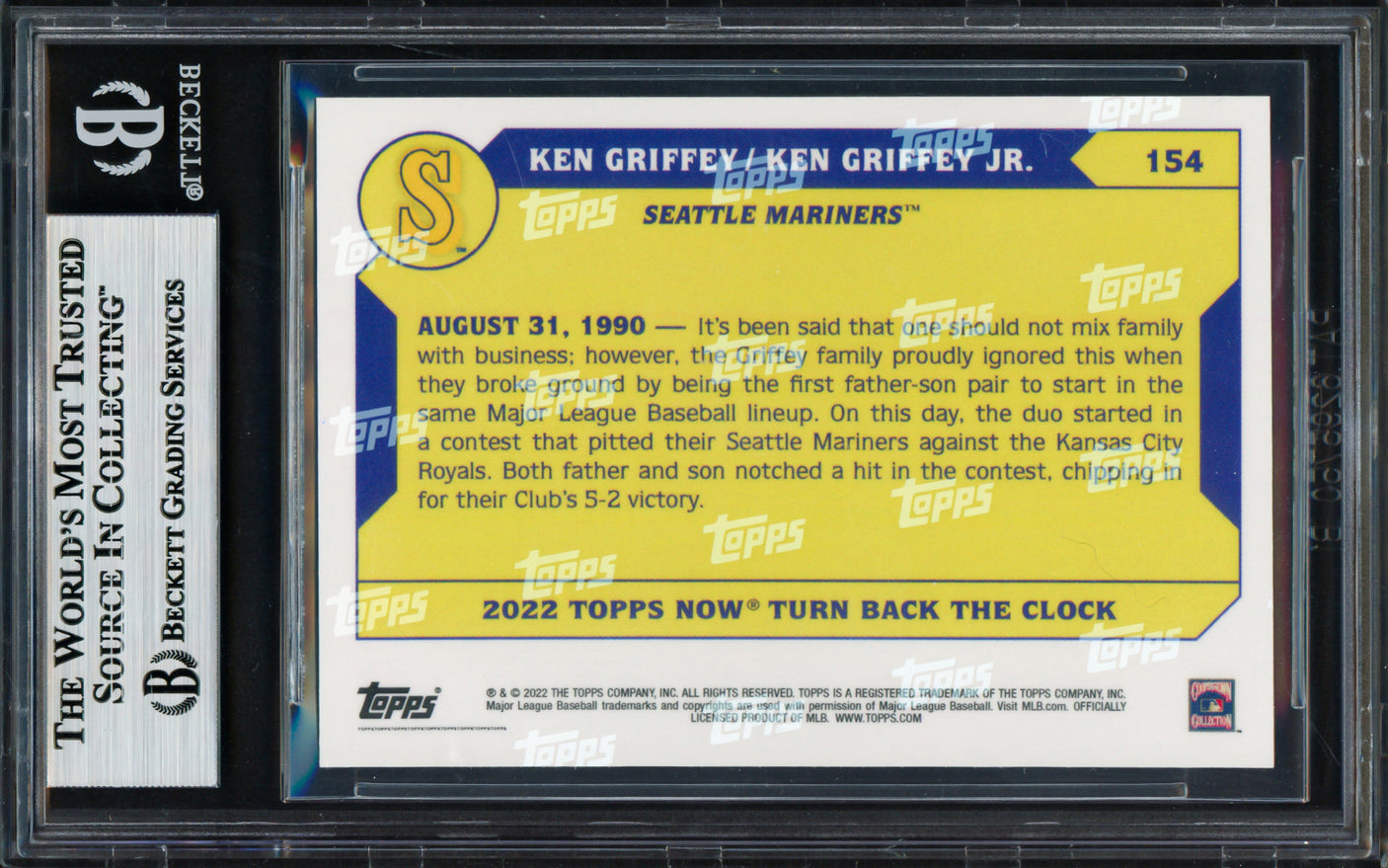 Ken Griffey Jr. & Sr. Autographed 2022 Topps Now Card #154 Seattle Mariners Beckett BAS Stock #256408