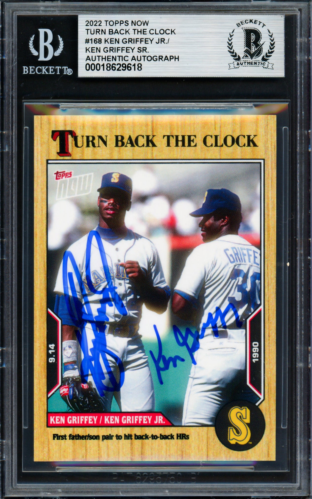 Ken Griffey Jr. & Sr. Autographed 2022 Topps Now Card #168 Seattle Mariners Beckett BAS Stock #256409