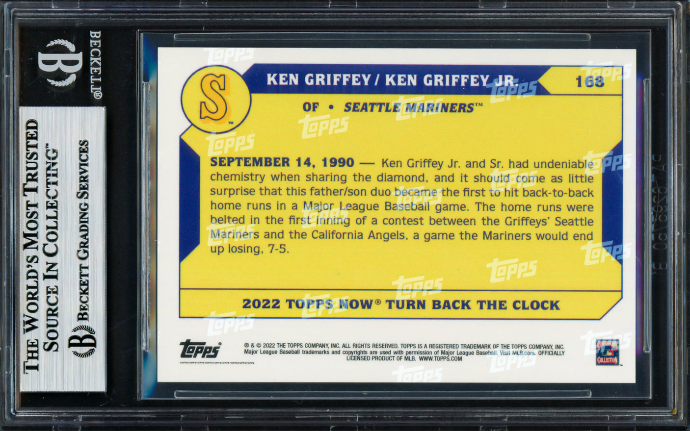 Ken Griffey Jr. & Sr. Autographed 2022 Topps Now Card #168 Seattle Mariners Beckett BAS Stock #256409