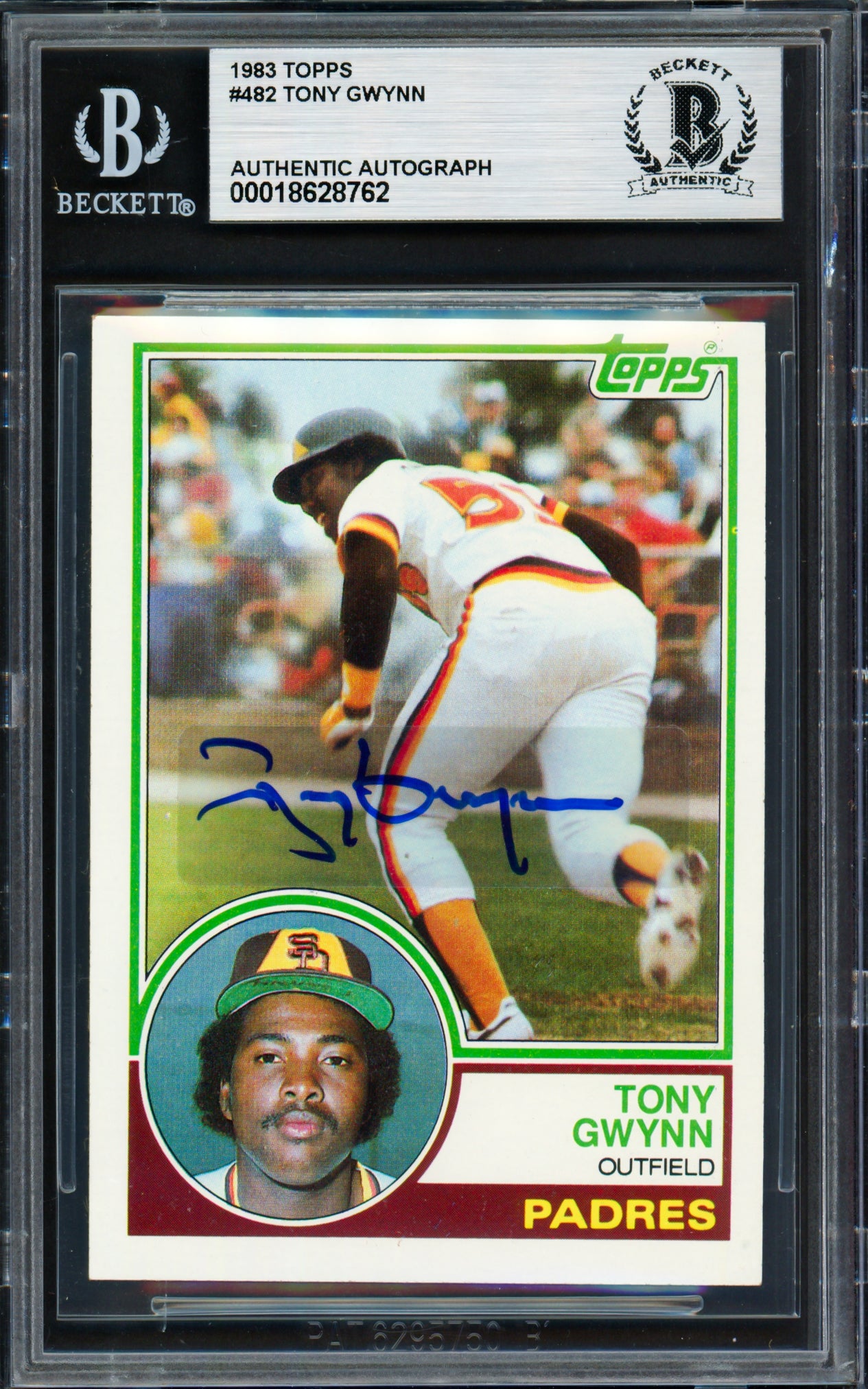 Tony Gwynn Autographed 1983 Topps Rookie Card #482 San Diego Padres Beckett BAS Stock #256411