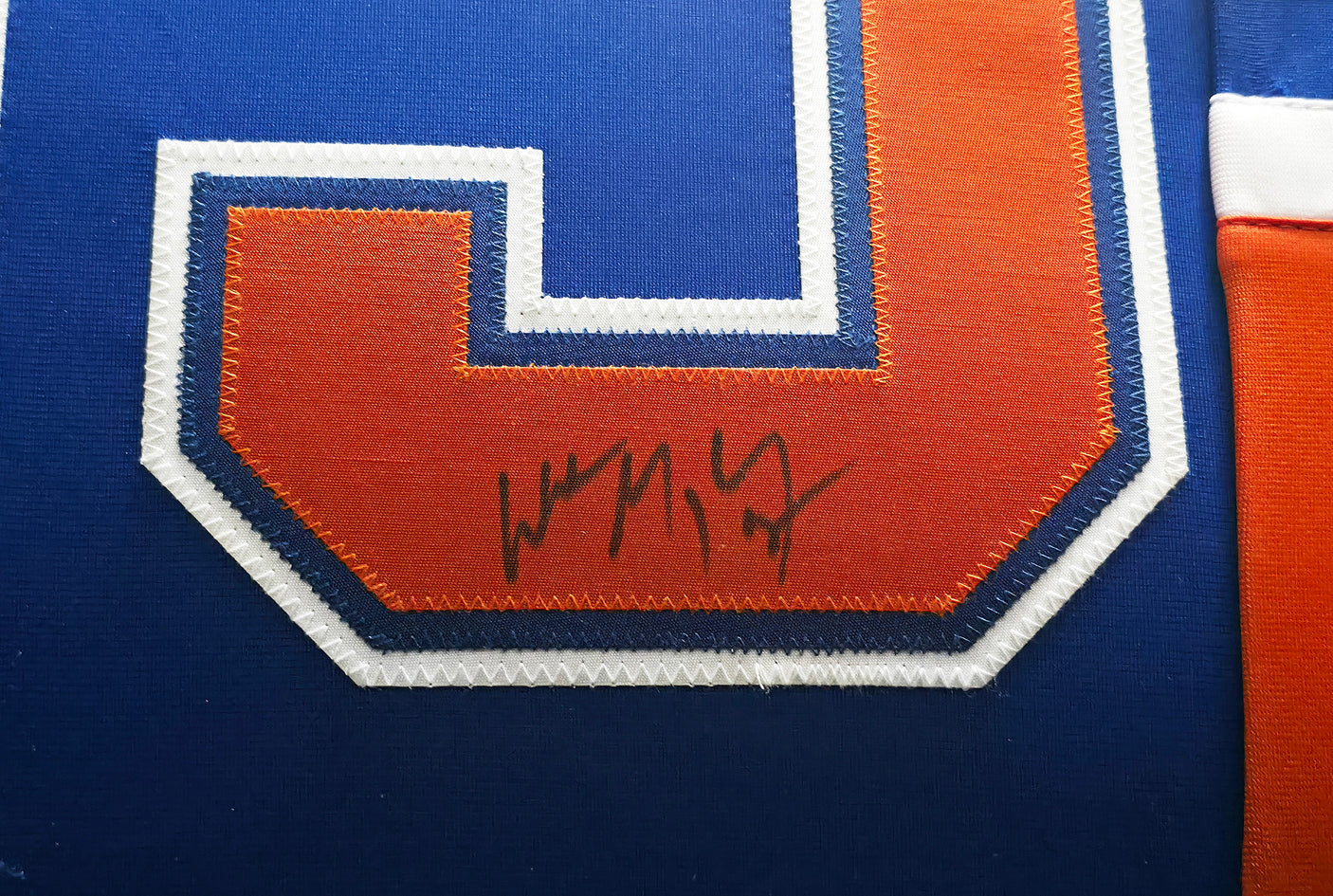 Edmonton Oilers Wayne Gretzky Autographed Framed Blue & Orange Jersey Beckett BAS QR Stock #254312