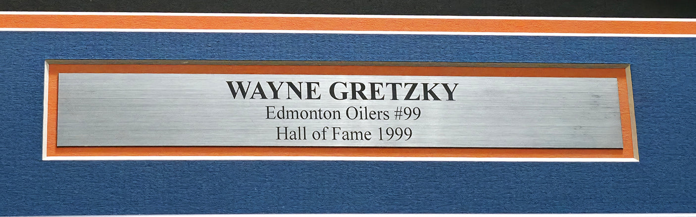 Edmonton Oilers Wayne Gretzky Autographed Framed Blue & Orange Jersey Beckett BAS QR Stock #254312