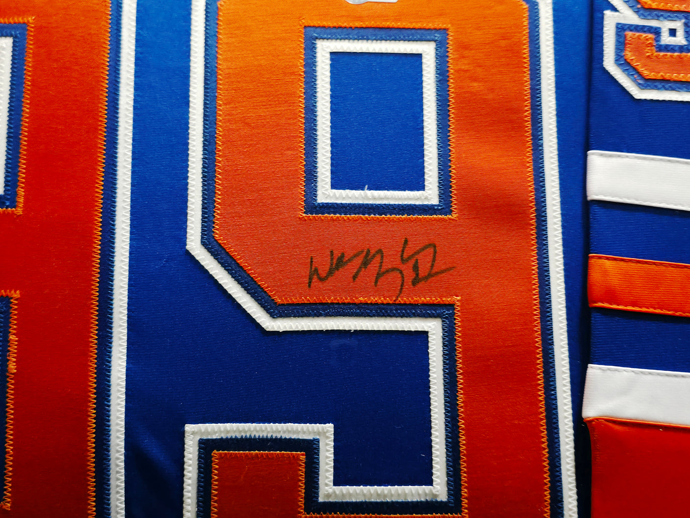 Edmonton Oilers Wayne Gretzky Autographed Framed Blue & Orange Jersey Beckett BAS QR Stock #254313