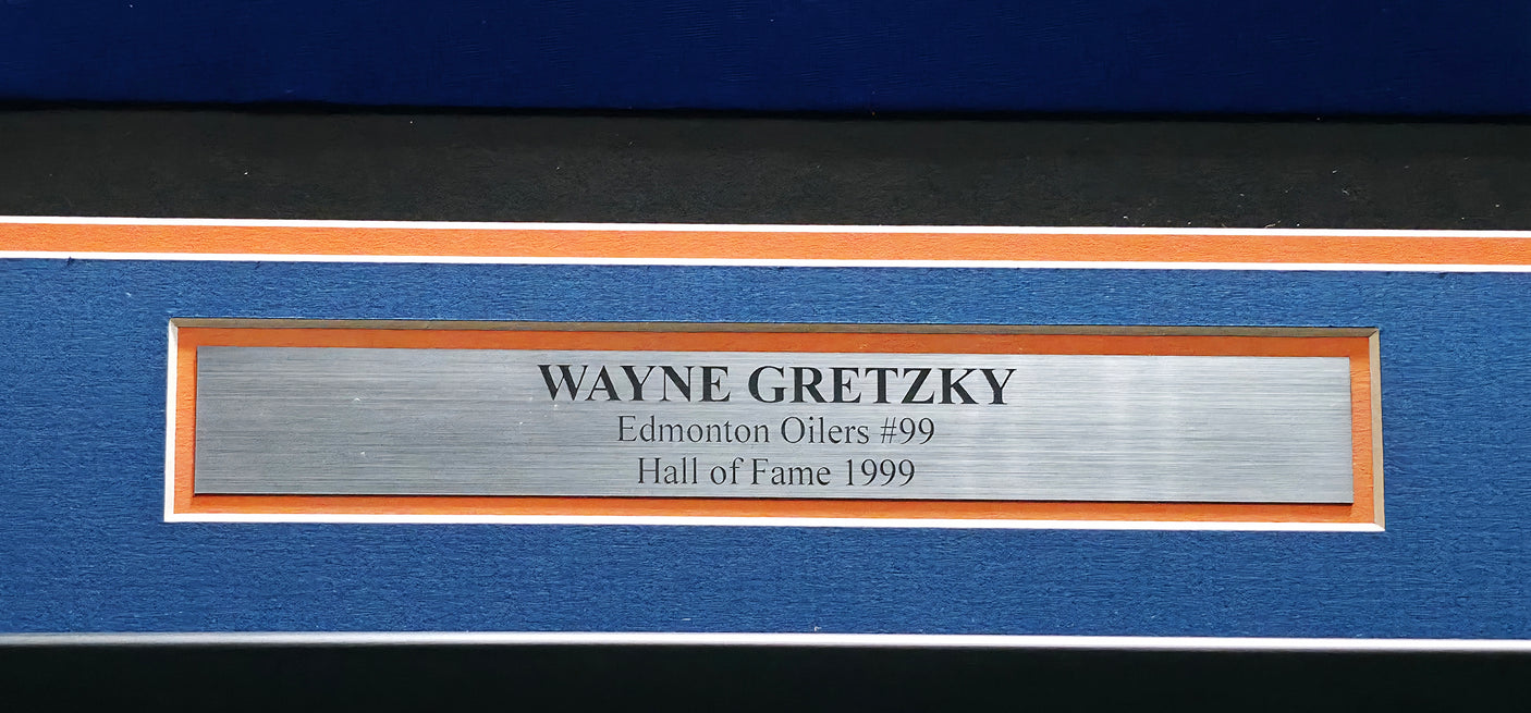 Edmonton Oilers Wayne Gretzky Autographed Framed Blue & Orange Jersey Beckett BAS QR Stock #254313