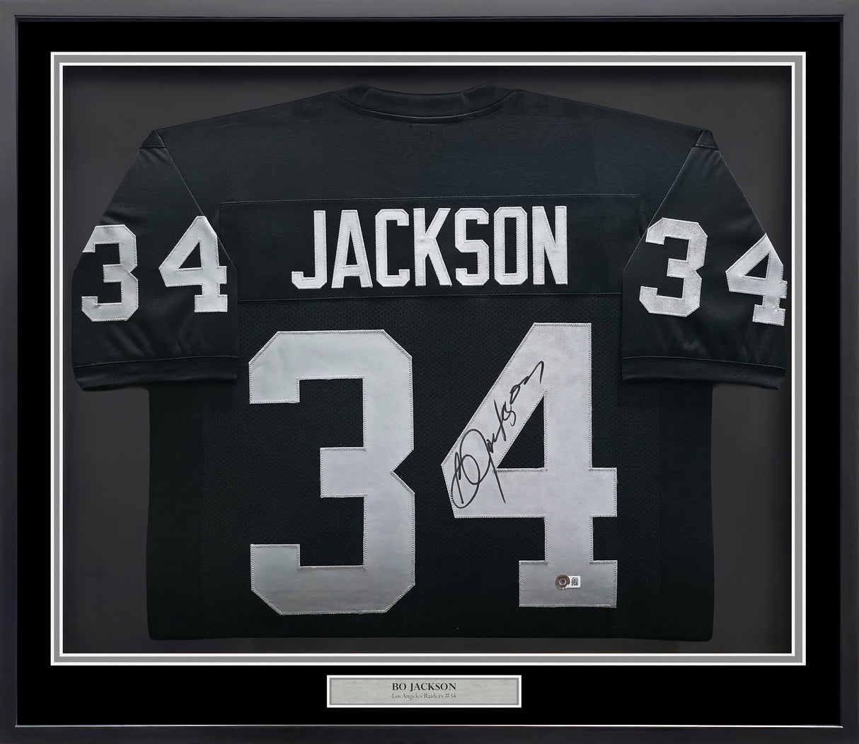 Oakland Raiders Bo Jackson Autographed Framed Black Jersey Beckett BAS Witness Stock #254172