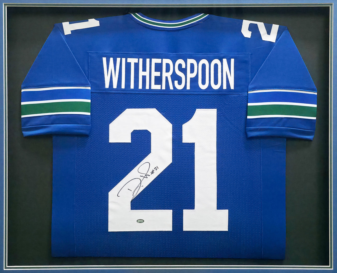 Seattle Seahawks Devon Witherspoon Autographed Framed Blue Throwback Jersey MCS Holo Stock #256419