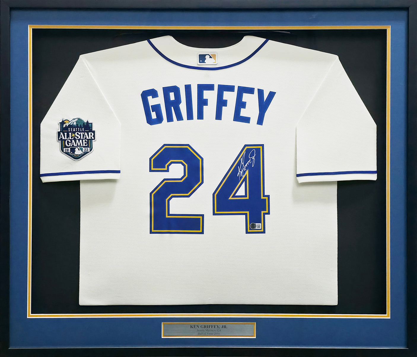 Seattle Mariners Ken Griffey Jr. Autographed Framed Cream Nike Jersey Beckett BAS Witness Stock #256422