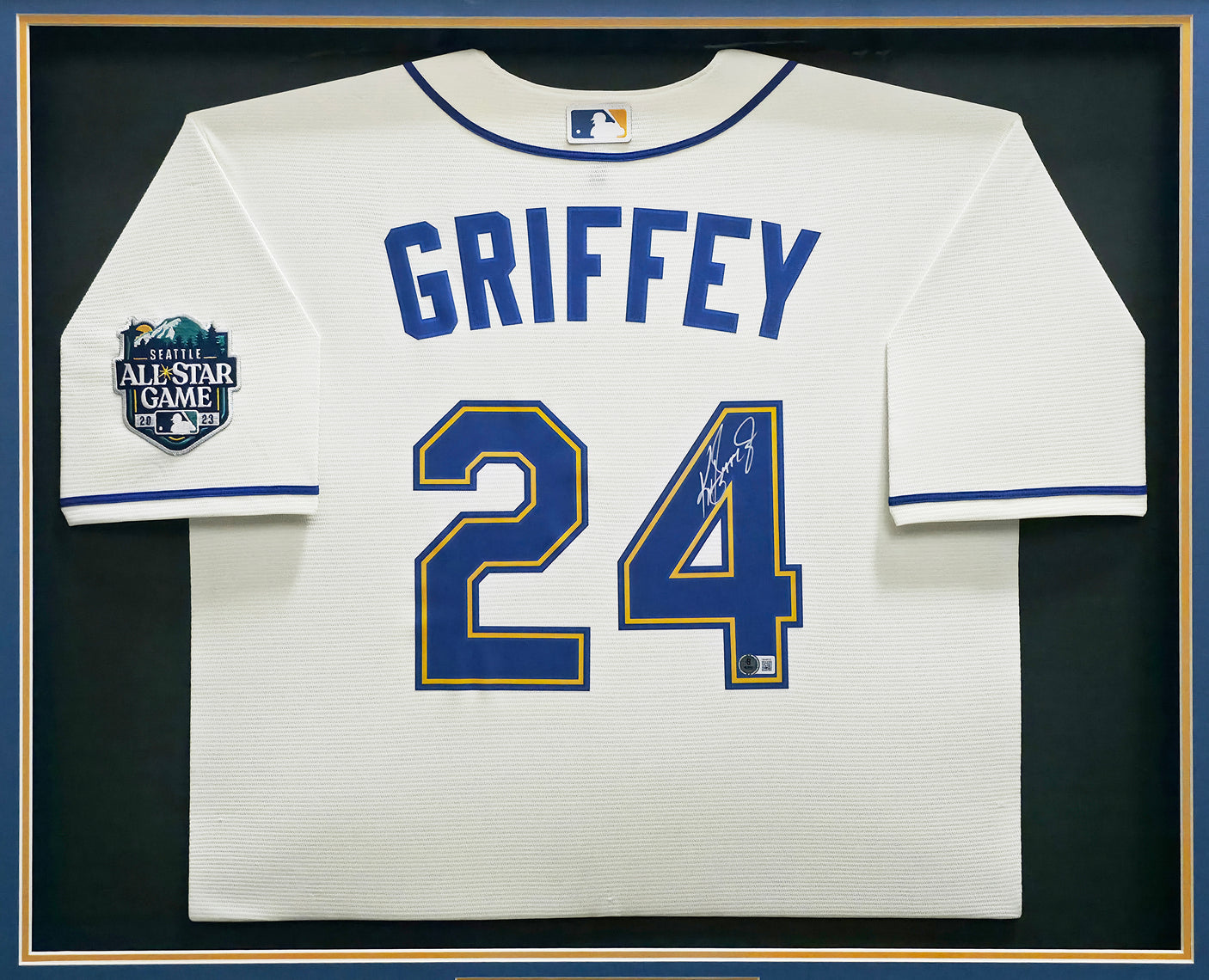 Seattle Mariners Ken Griffey Jr. Autographed Framed Cream Nike Jersey Beckett BAS Witness Stock #256422