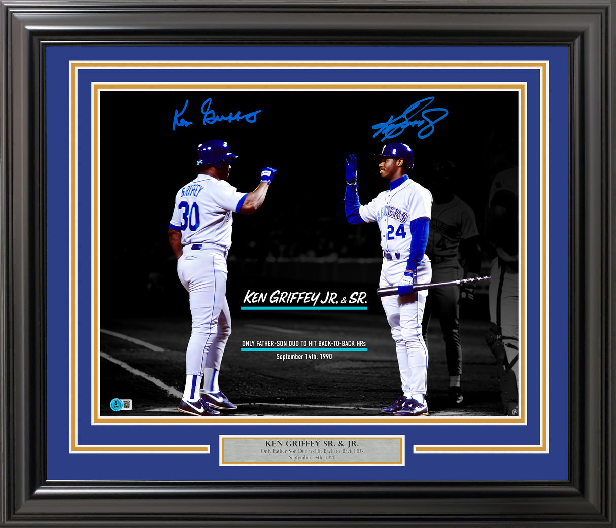 Ken Griffey Jr. & Sr. Autographed Framed 16x20 Photo Seattle Mariners Back To Back HR's Beckett BAS Witness Stock #256661