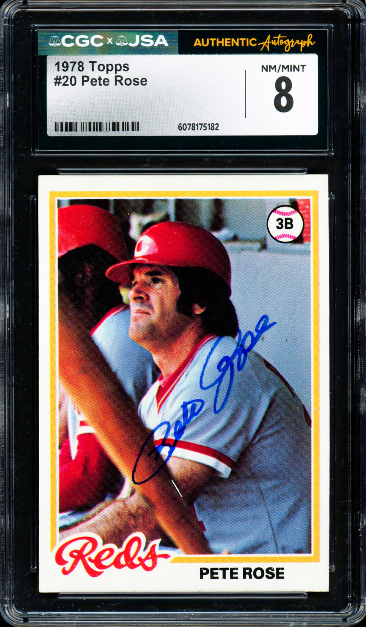 Pete Rose Autographed 1978 Topps Card #20 Cincinnati Reds CGC x JSA 8 CGC x JSA Stock #254360