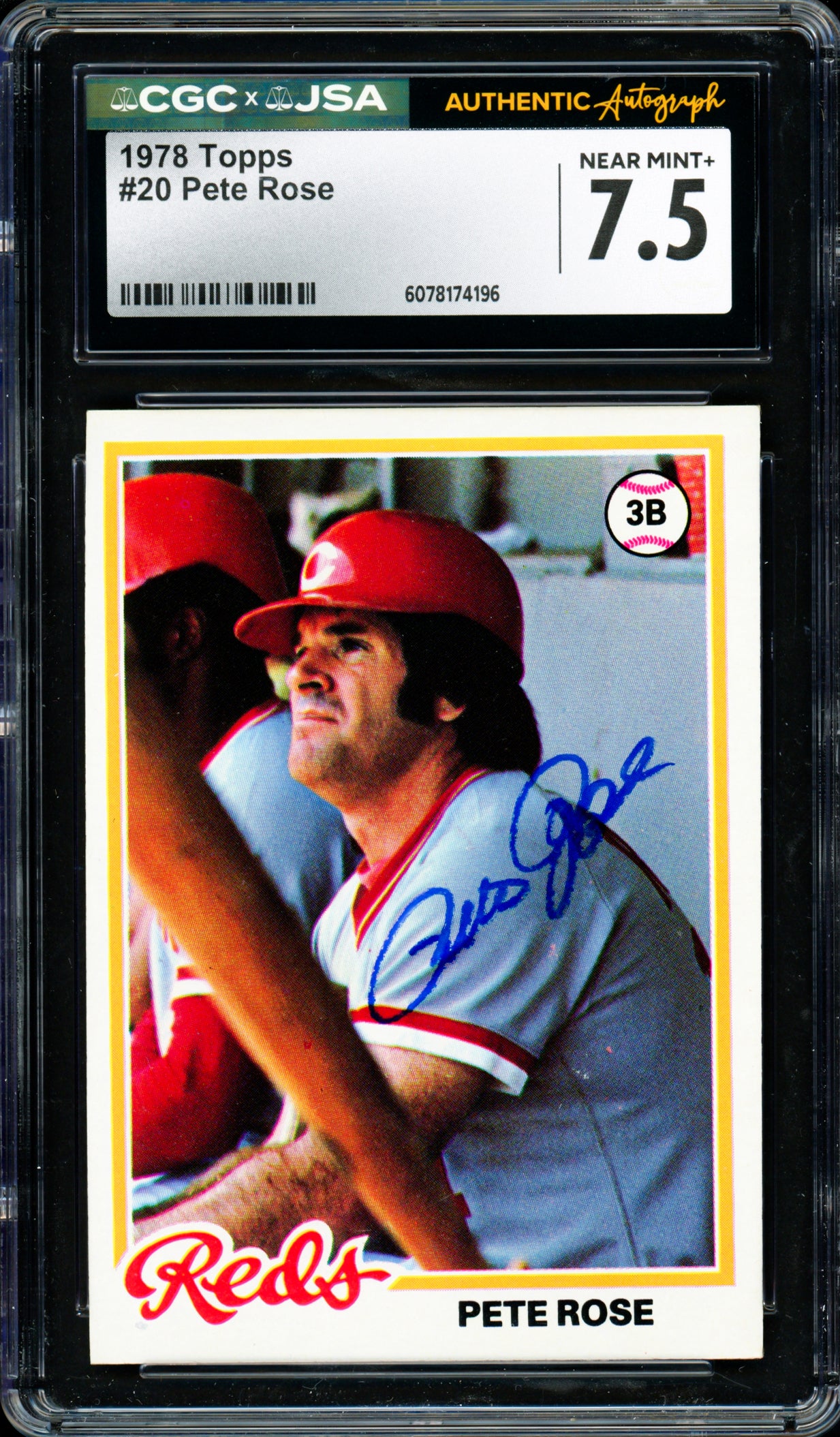Pete Rose Autographed 1978 Topps Card #20 Cincinnati Reds CGC x JSA 7.5 CGC x JSA Stock #254361