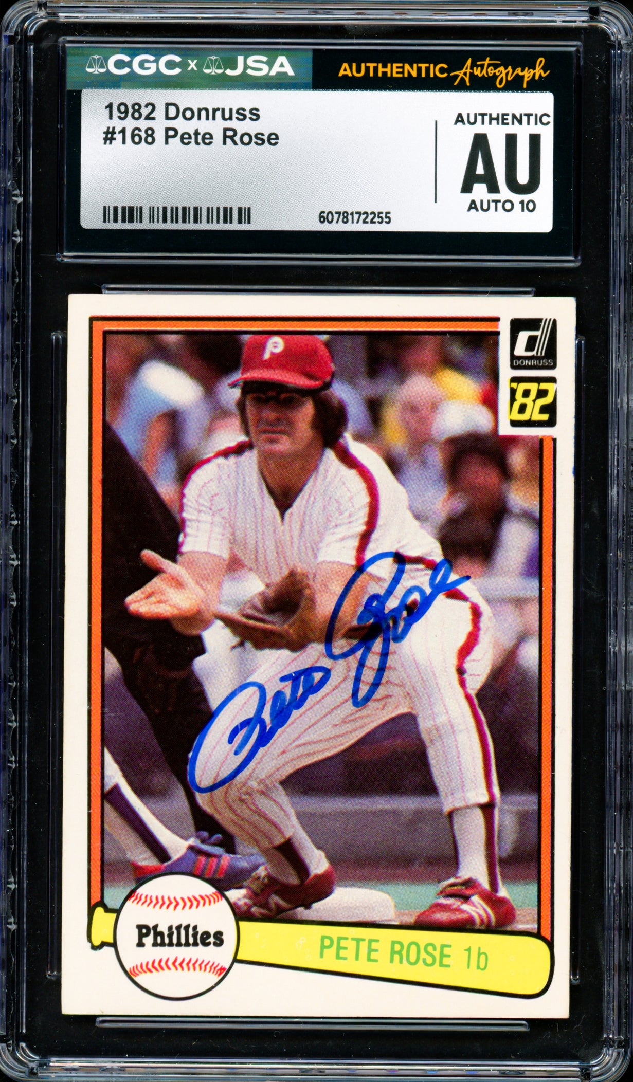 Pete Rose Autographed 1982 Donruss Card #168 Philadelphia Phillies Auto Grade Gem Mint 10 CGC x JSA Stock #254363