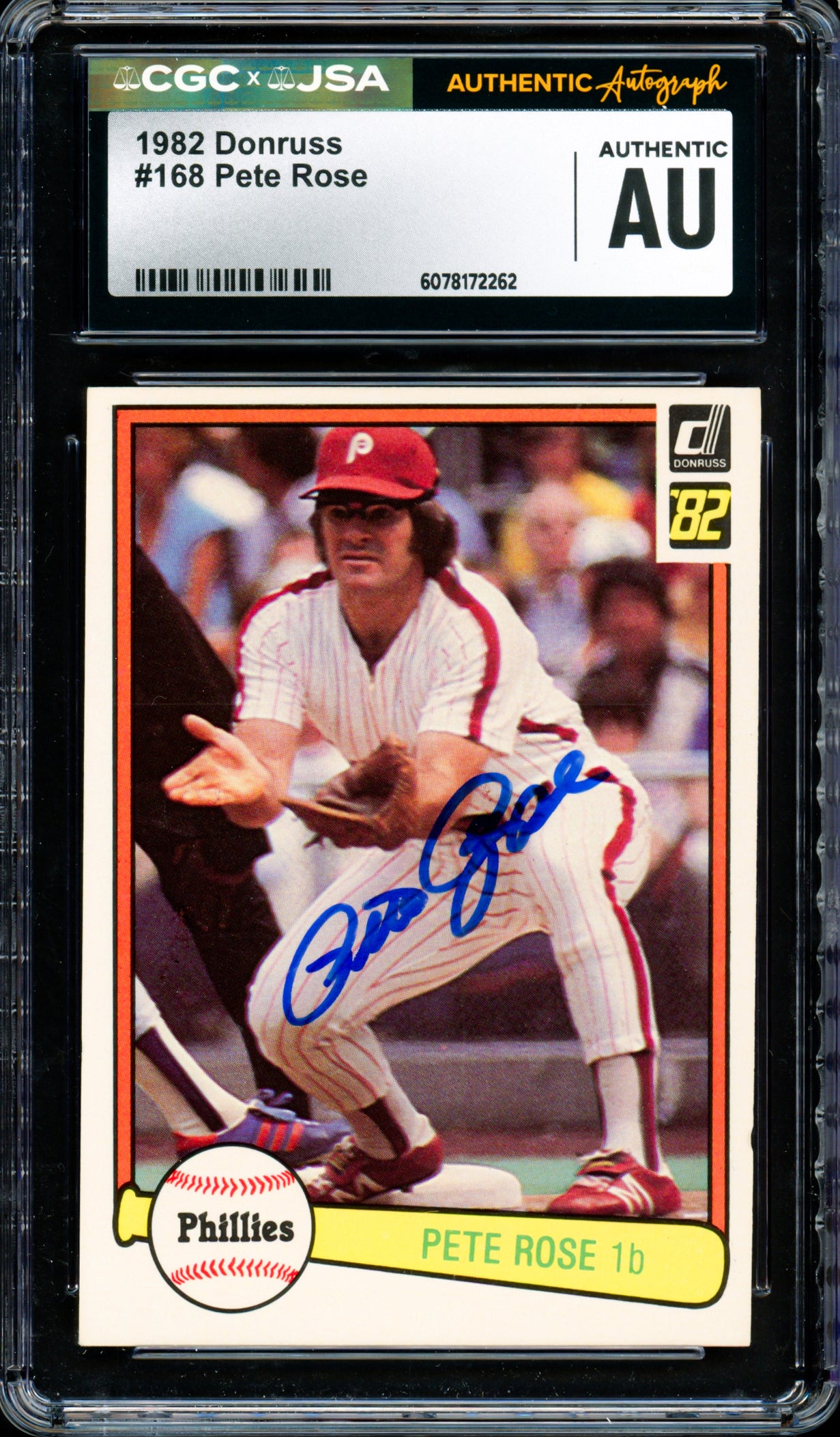 Pete Rose Autographed 1982 Donruss Card #168 Philadelphia Phillies CGC x JSA Stock #254364