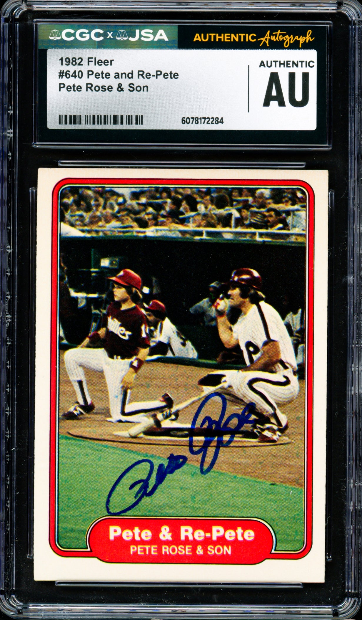Pete Rose Autographed 1982 Fleer Card #640 Philadelphia Phillies CGC x JSA Stock #254367