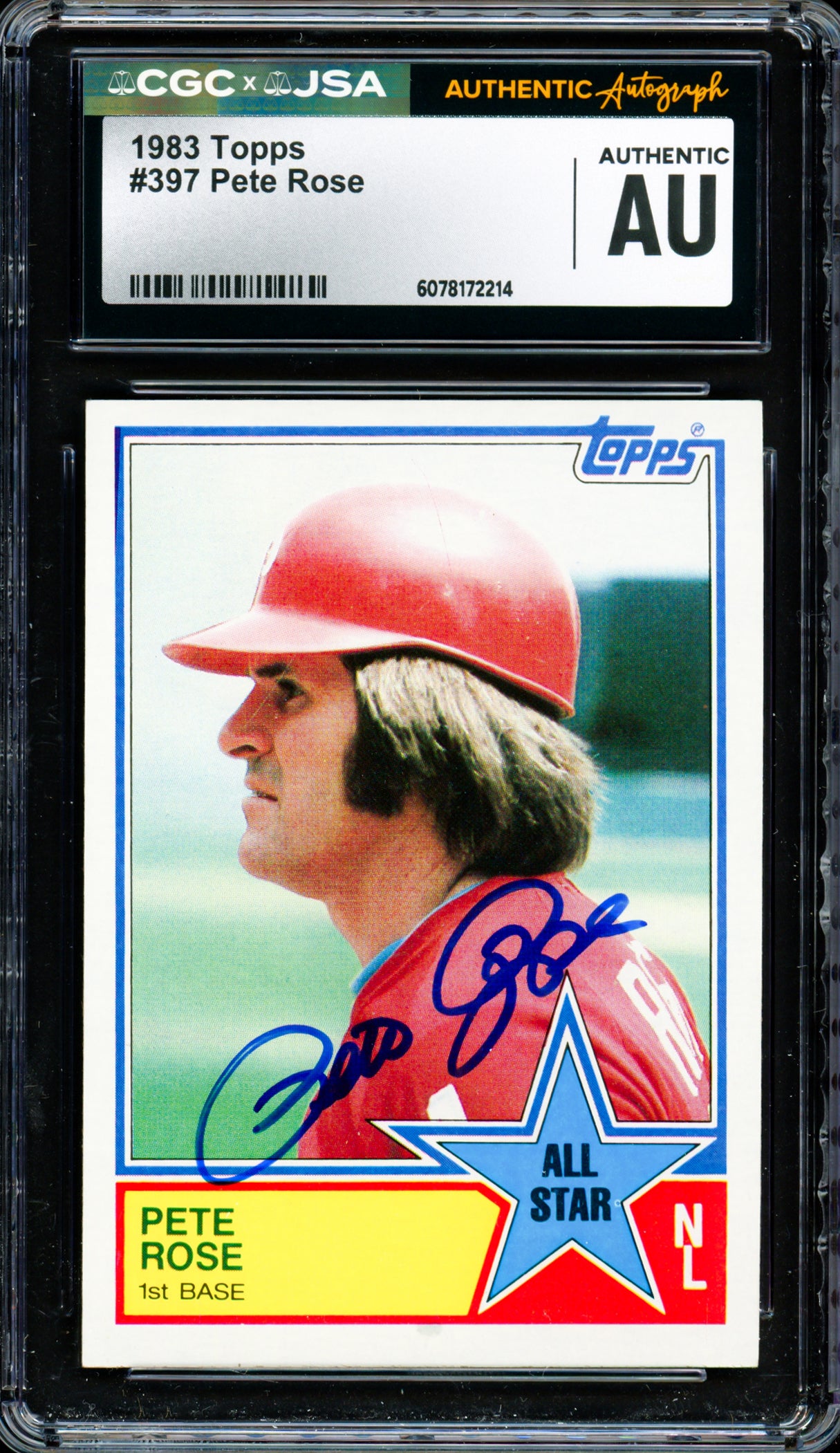Pete Rose Autographed 1983 Topps Card #397 Philadelphia Phillies CGC x JSA Stock #254370
