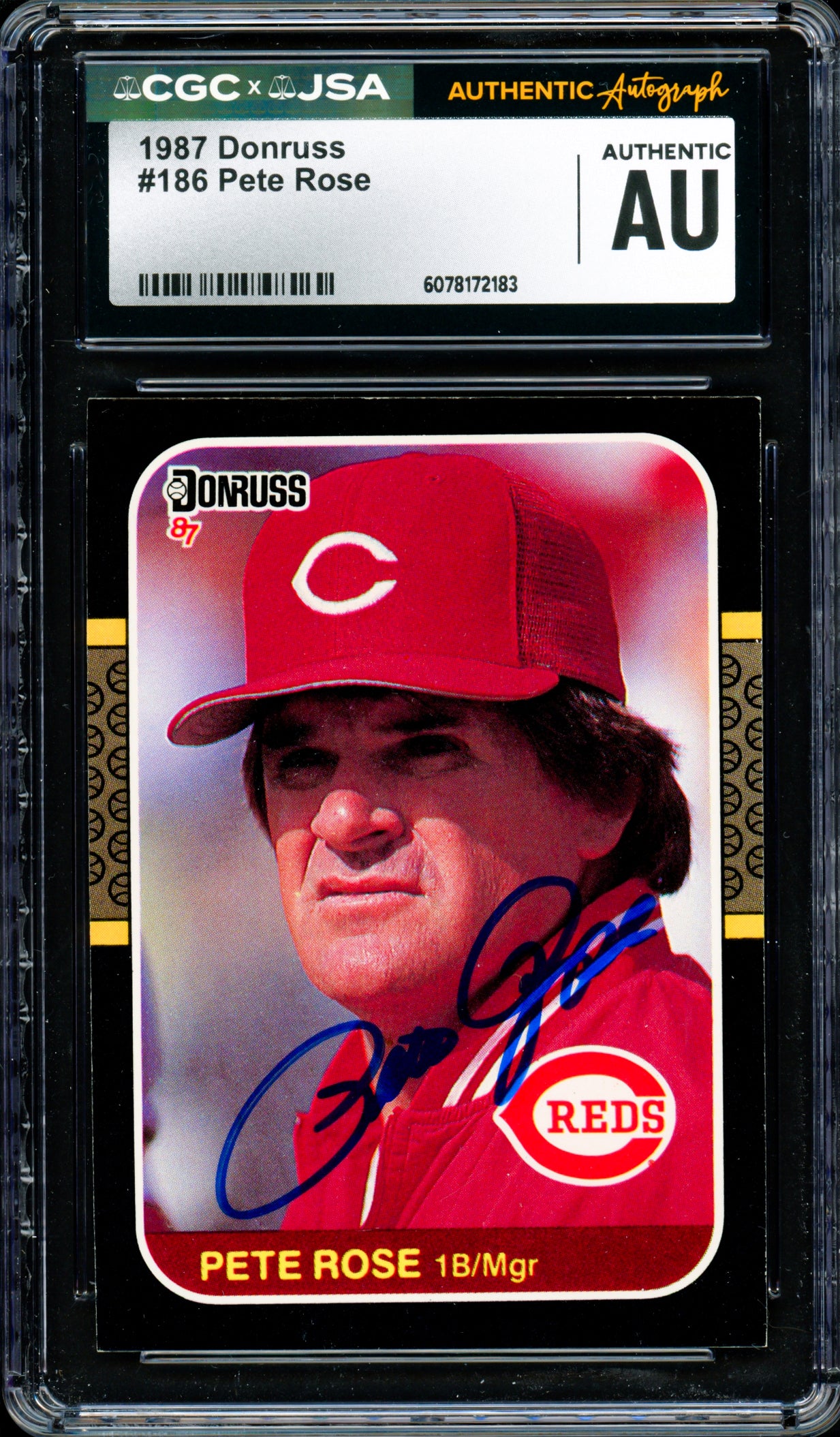 Pete Rose Autographed 1987 Donruss Card #186 Cincinnati Reds CGC x JSA Stock #254377