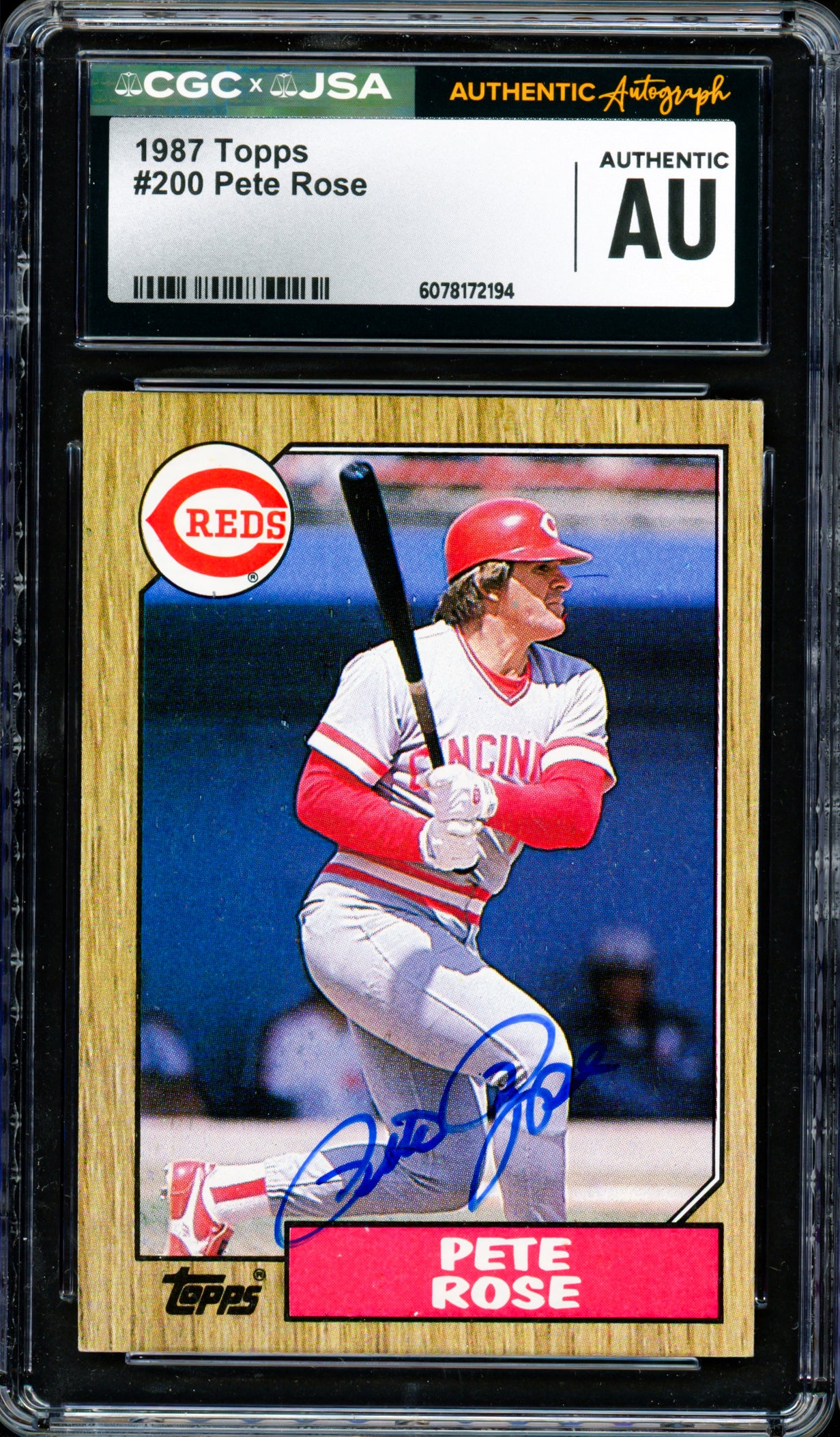 Pete Rose Autographed 1987 Topps Card #200 Cincinnati Reds CGC x JSA Stock #254379