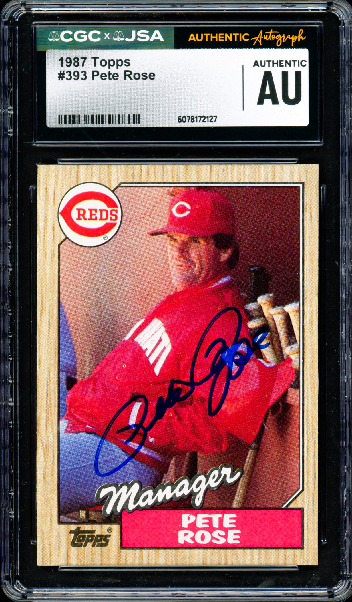Pete Rose Autographed 1987 Topps Card #393 Cincinnati Reds CGC x JSA Stock #254381