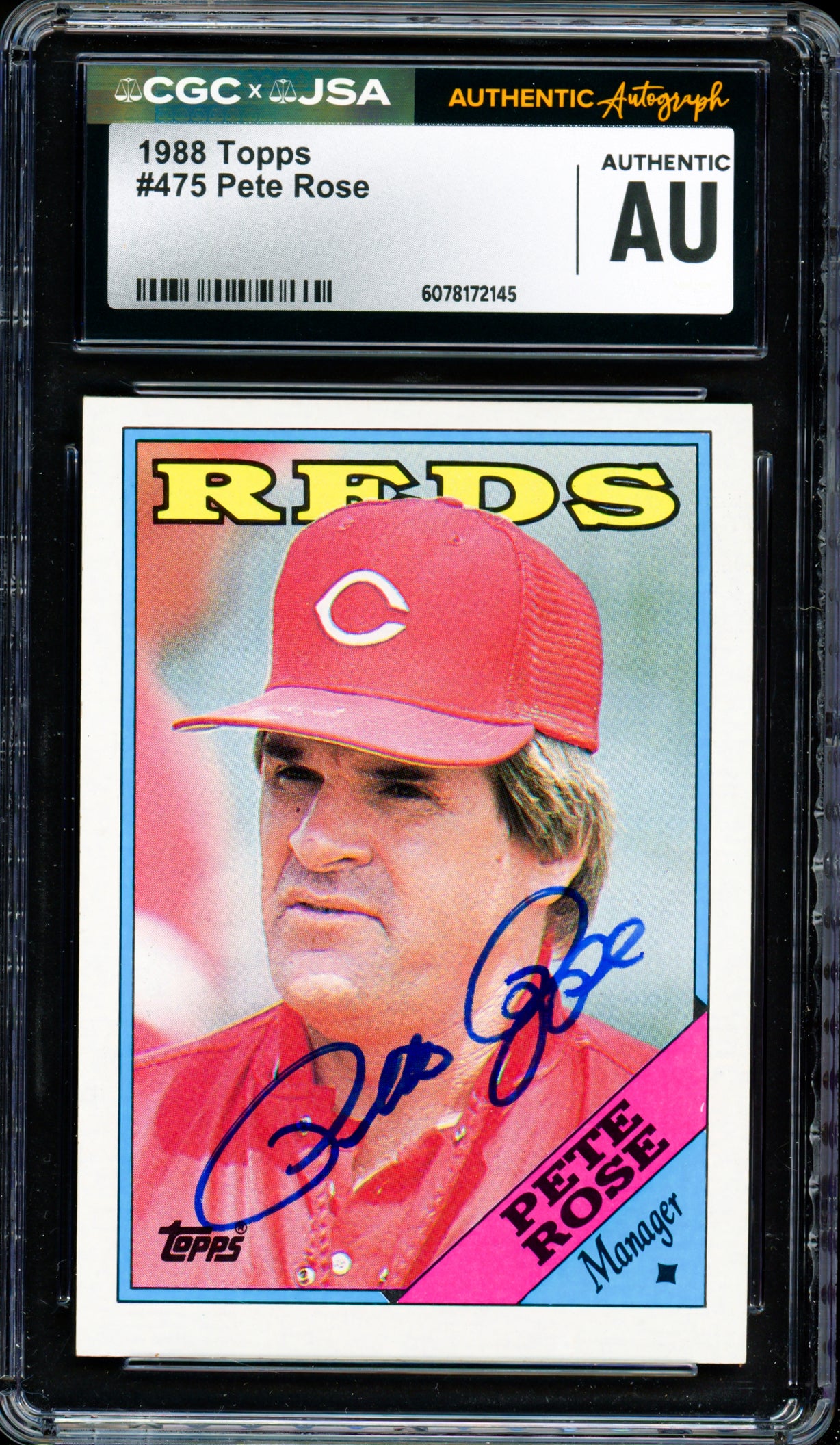 Pete Rose Autographed 1988 Topps Card #475 Cincinnati Reds CGC x JSA Stock #254382