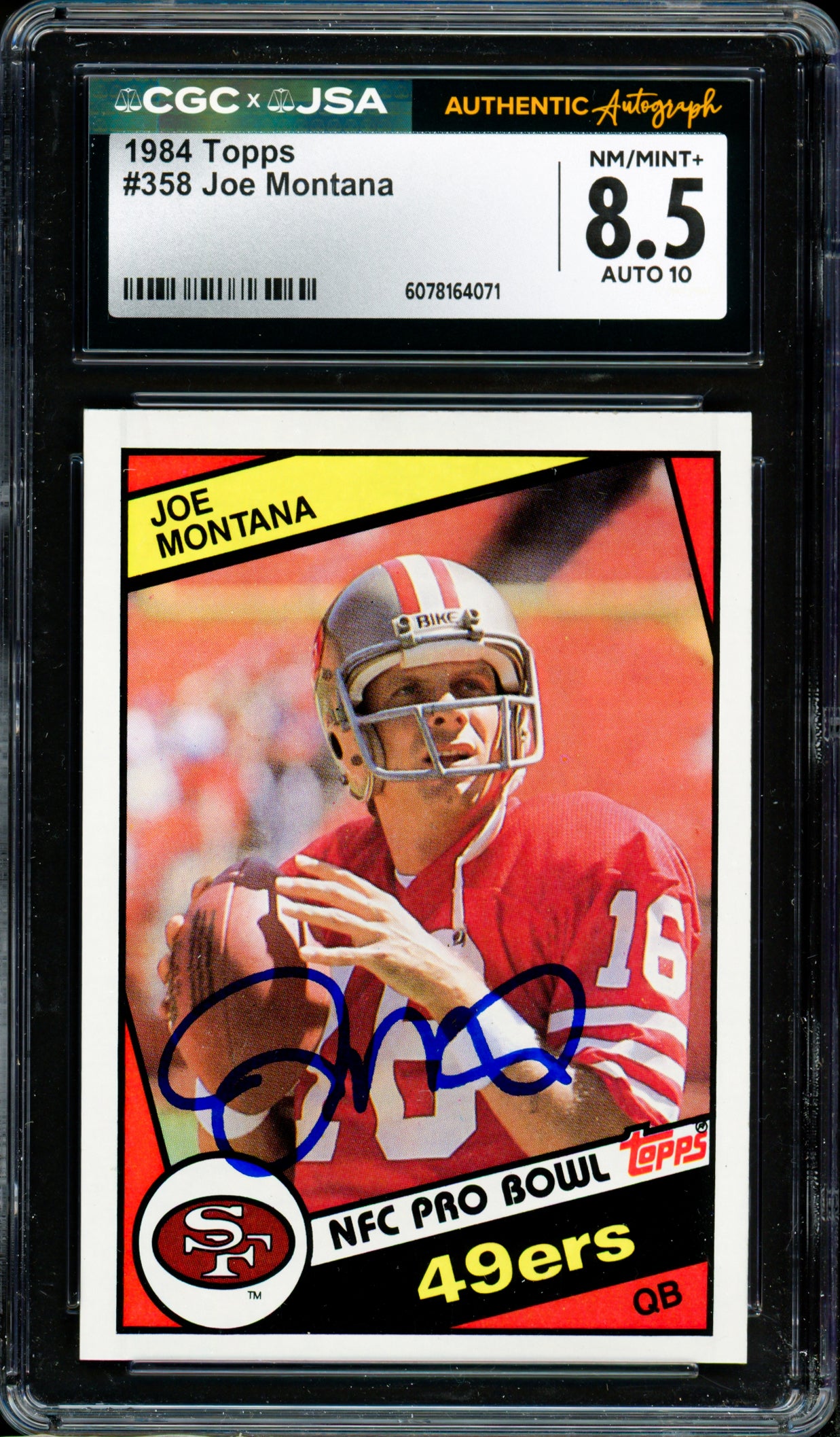 Joe Montana Autographed 1984 Topps Card #358 San Francisco 49ers CGC x JSA 8.5 Auto Grade Gem Mint 10 CGC x JSA Stock #254390