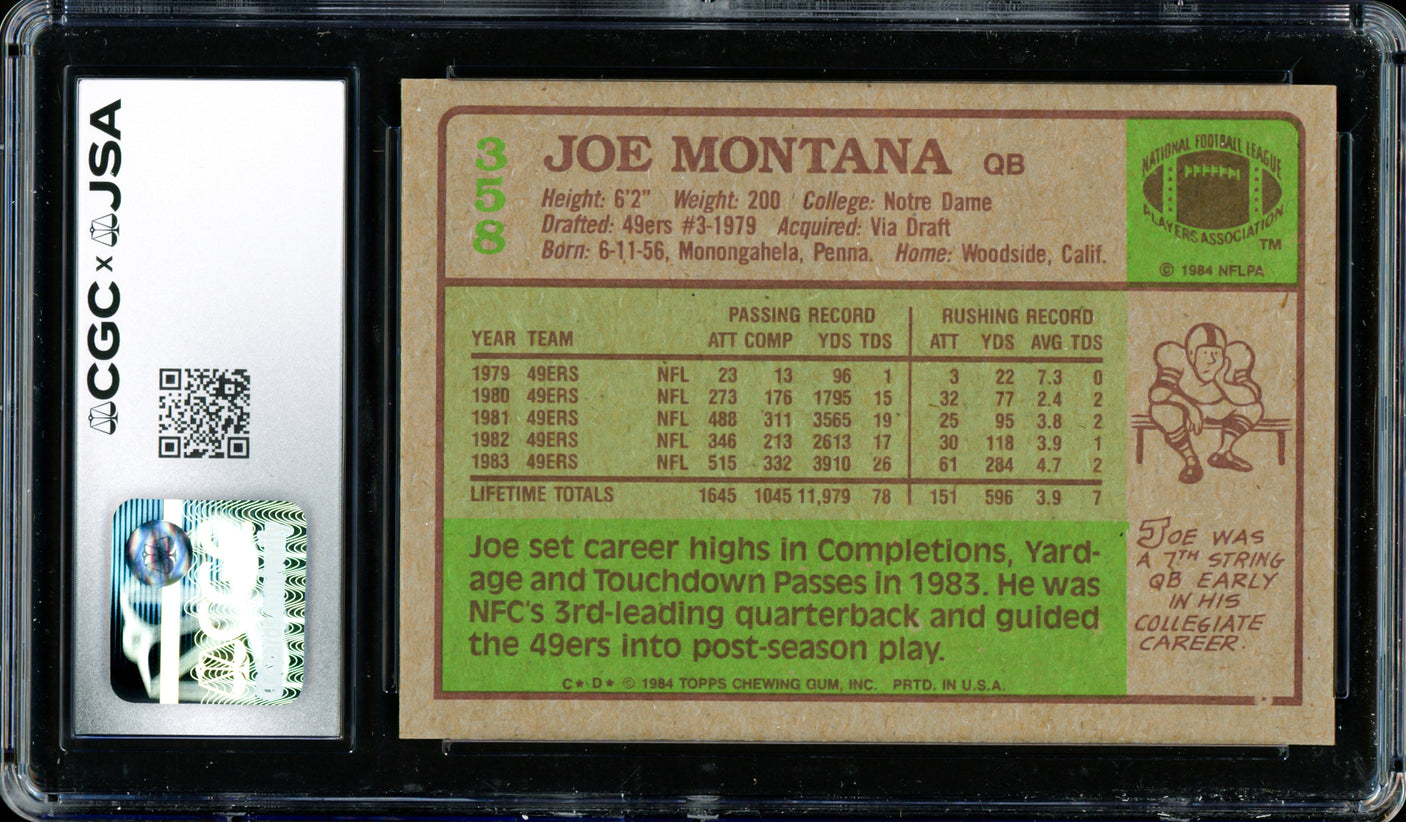 Joe Montana Autographed 1984 Topps Card #358 San Francisco 49ers CGC x JSA 8.5 CGC x JSA Stock #254391