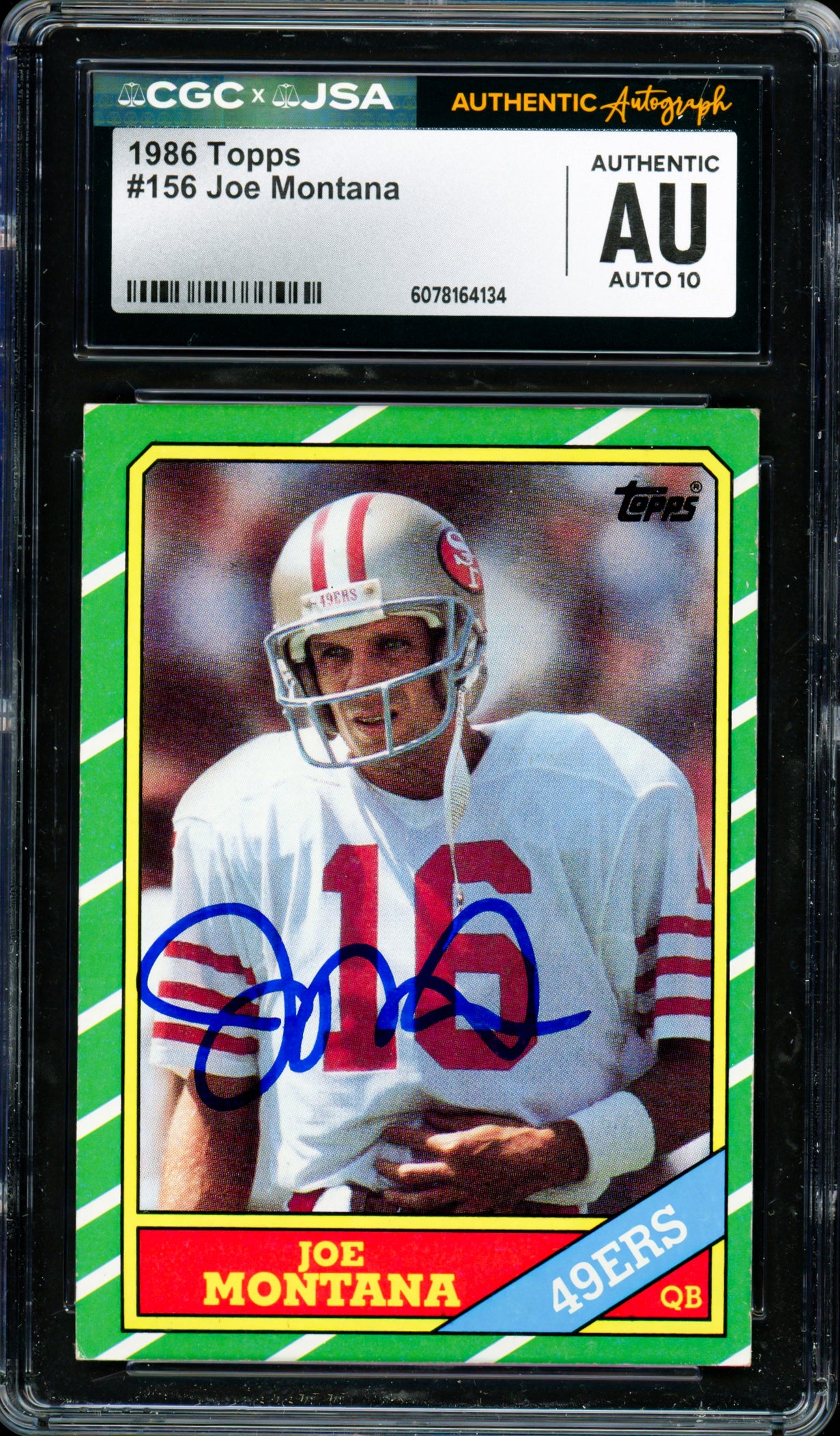 Joe Montana Autographed 1986 Topps Card #156 San Francisco 49ers Auto Grade Gem Mint 10 CGC x JSA Stock #254399