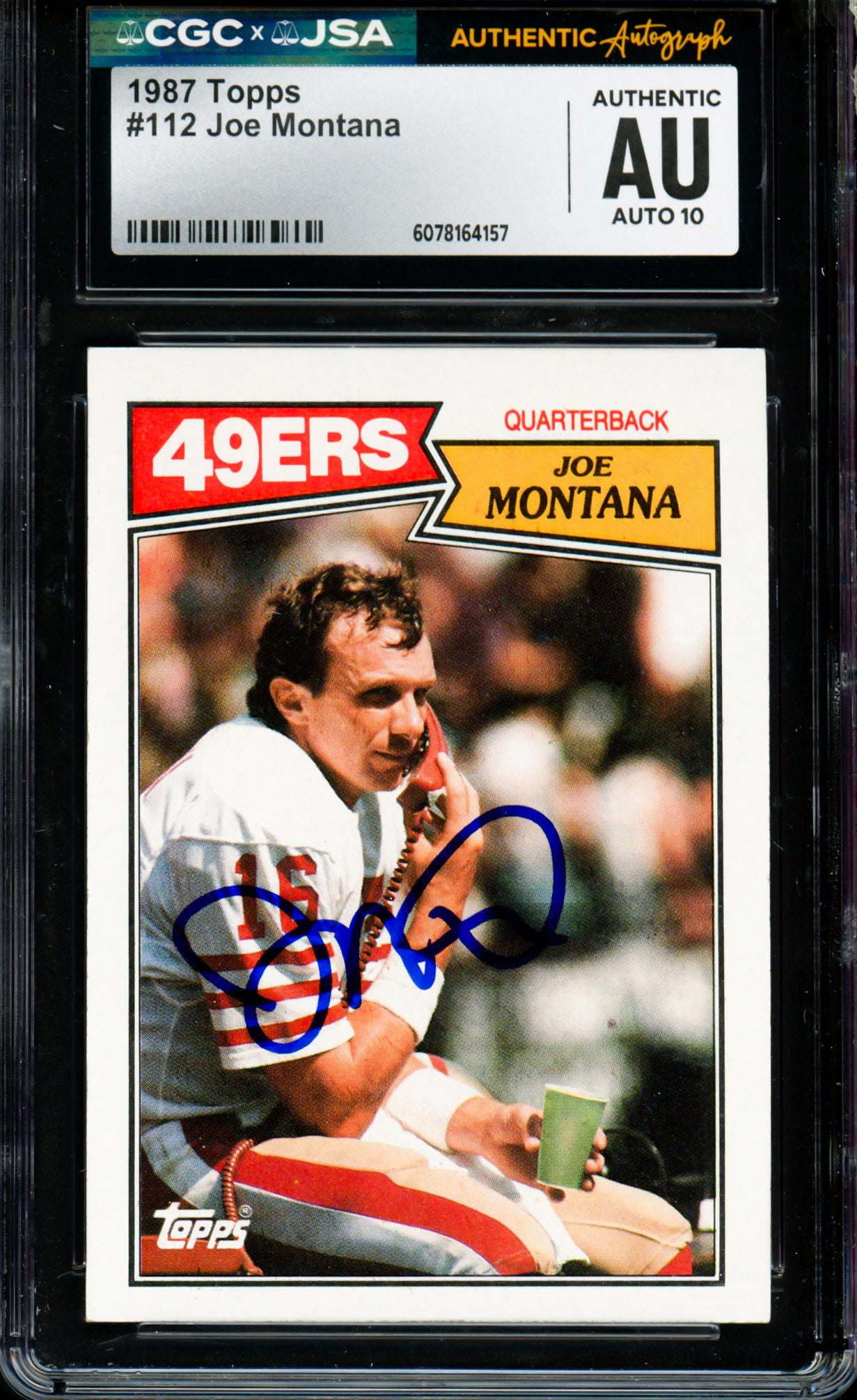 Joe Montana Autographed 1987 Topps Card #112 San Francisco 49ers Auto Grade Gem Mint 10 CGC x JSA Stock #254404